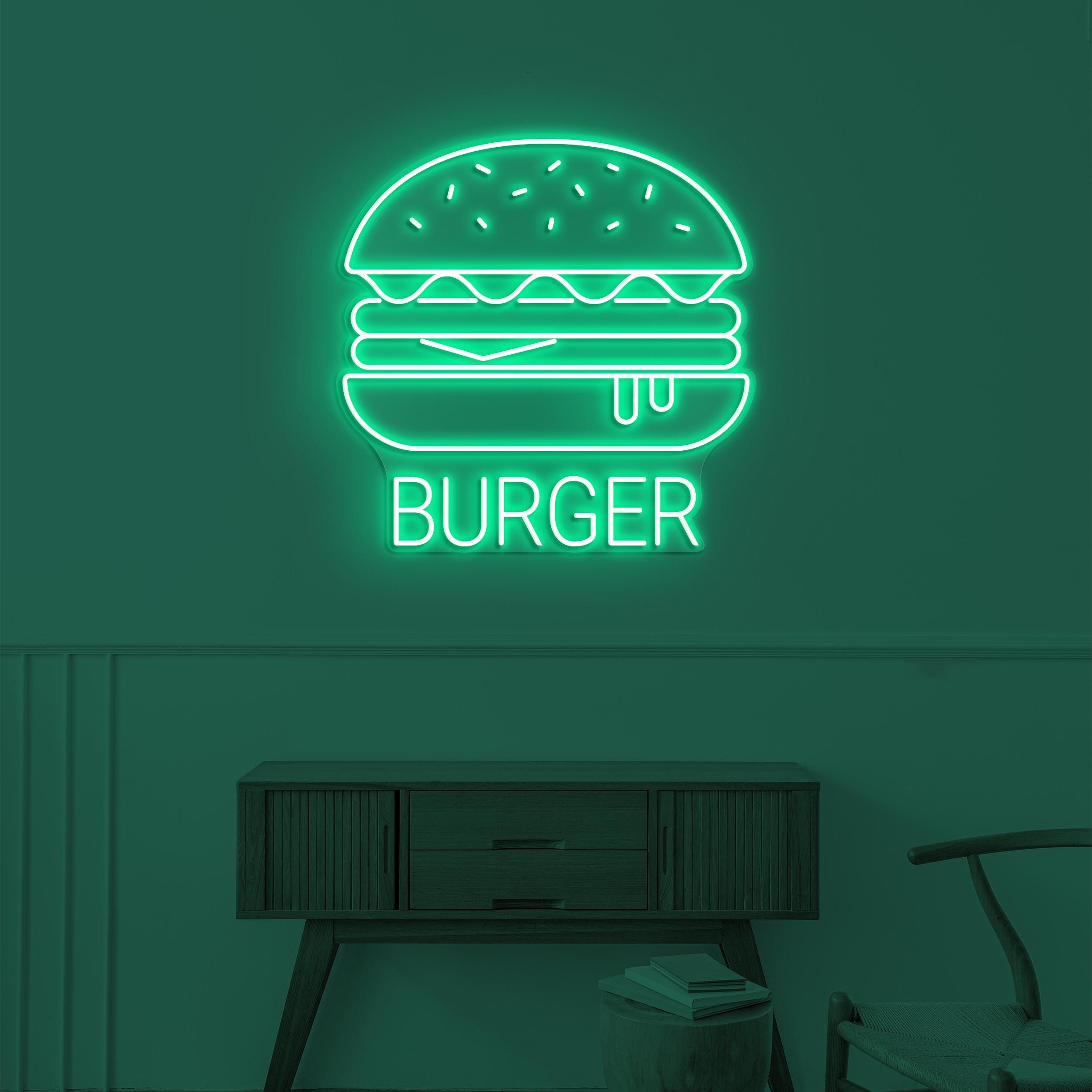 Burger Neon Sign, Hamburger LED Light, Fast Food Restaurant Wall Decor, Burger Lover Gift, Burger Neon Art, Custom Neon Sign, Cafe Wall Art