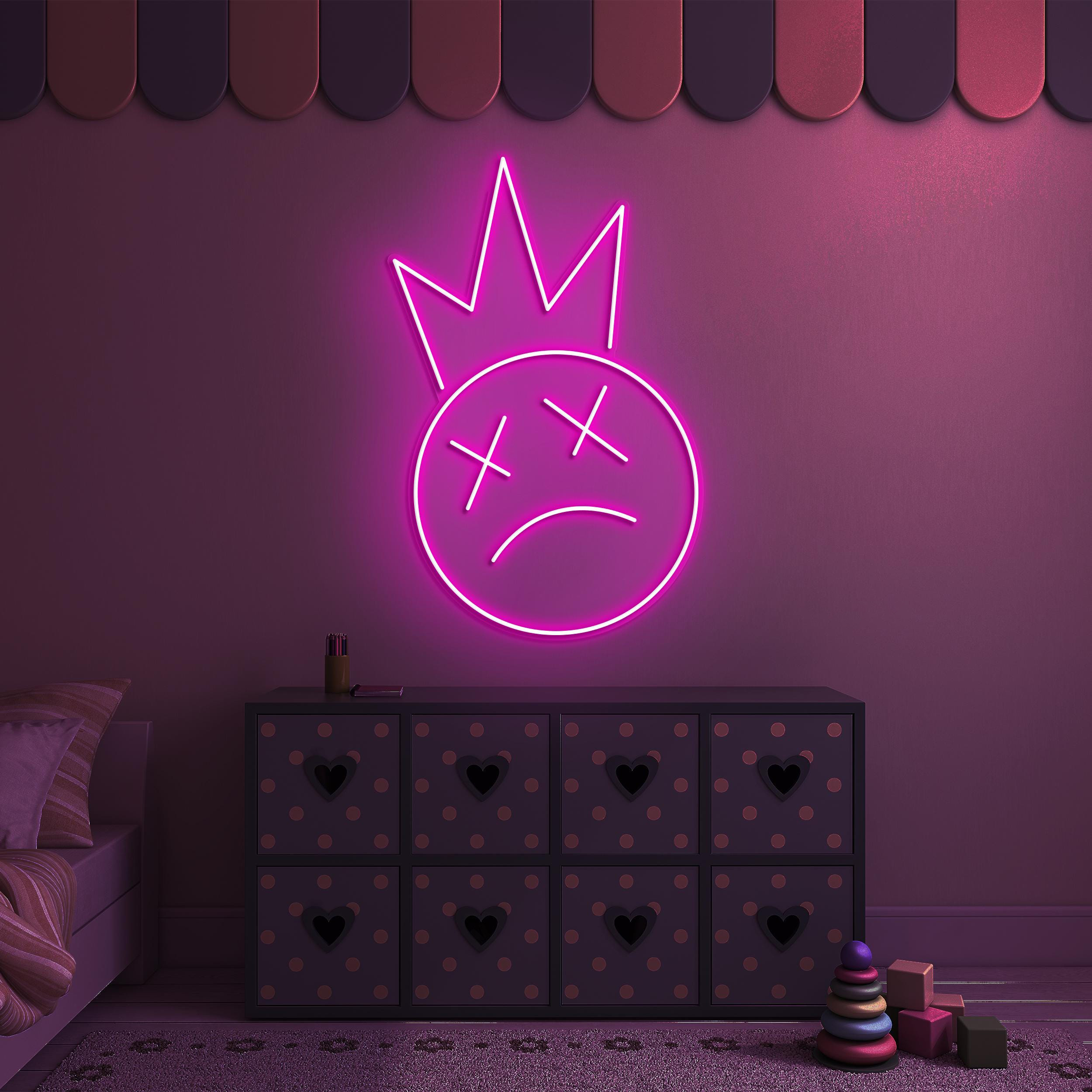 Crowned Sad Face Neon Sign, Crowned Sad Face LED Light, Moody LED Neon Art, Crowned Neon Light, Halloween Wall Decor, Home Wall Decor, Gift