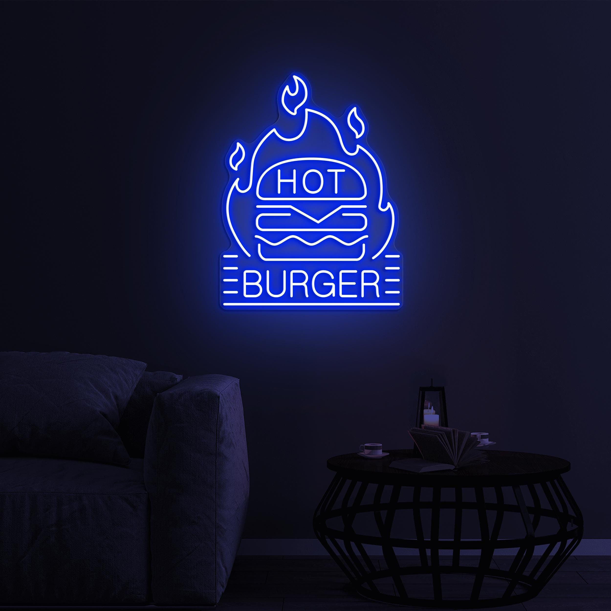Hot Burger Neon Sign, Hot Hamburger LED Light, Fast Food Restaurant Wall Decor, Hot Burger Lover Gift, Burger Neon Art, Custom Neon Sign