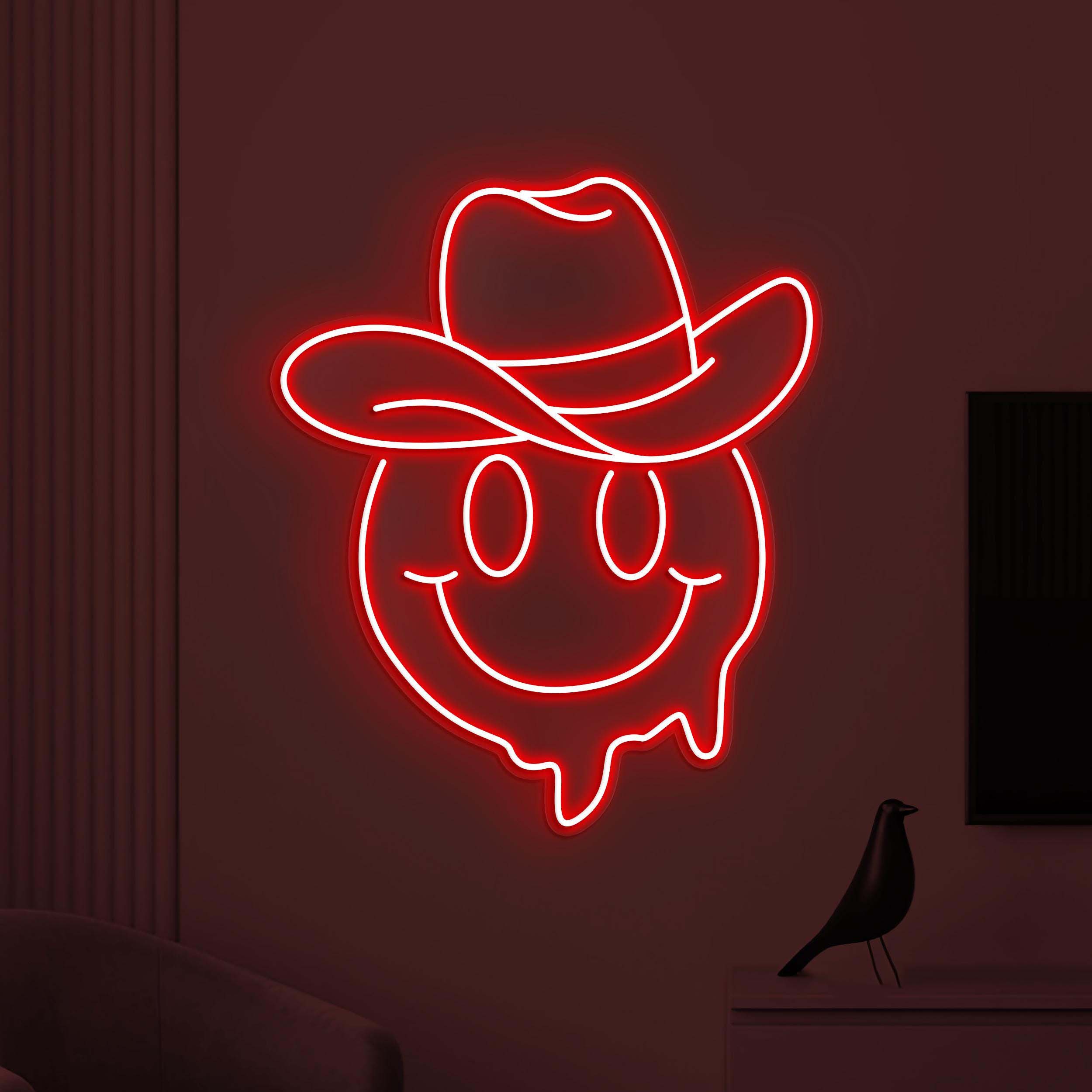 Smiley Cowboy Neon Sign, Smiley Emoji Cowboy LED Sign, Cowboy Hat Wall Decor, Melting Face Neon Sign, Kids Room Decor, Home Wall Decor, Gift