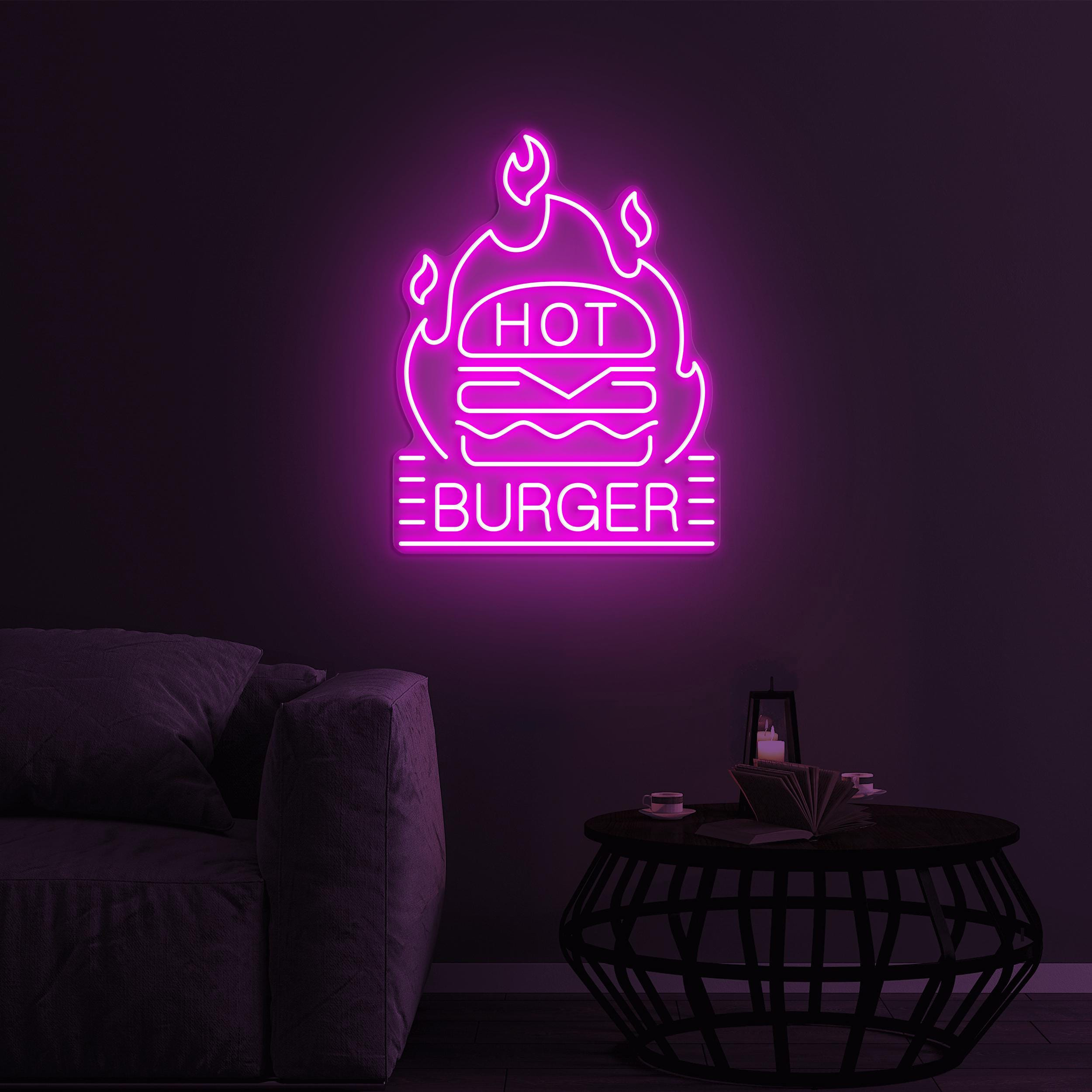 Hot Burger Neon Sign, Hot Hamburger LED Light, Fast Food Restaurant Wall Decor, Hot Burger Lover Gift, Burger Neon Art, Custom Neon Sign