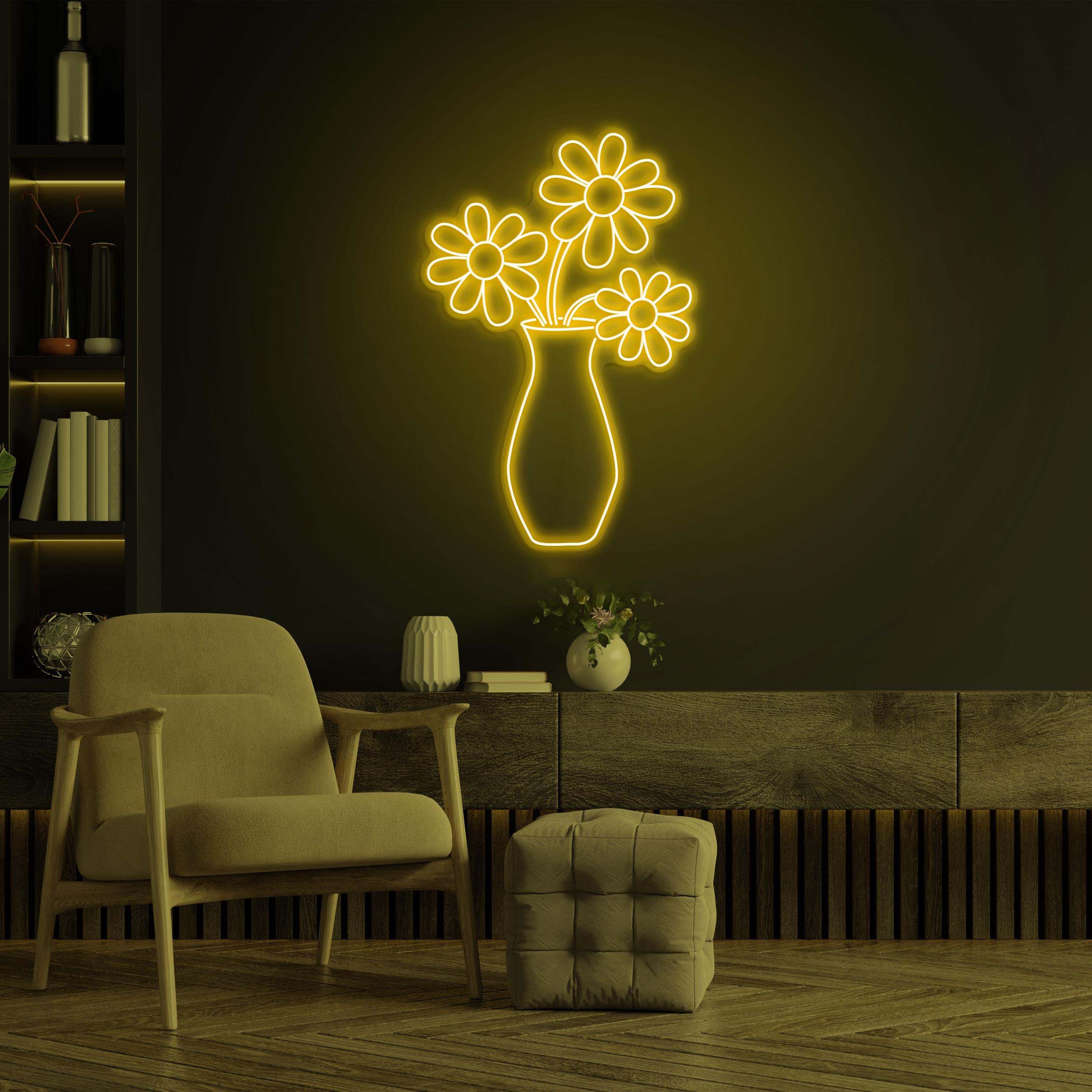 Flower Vase Neon Sign, Flower Bouquet LED Light, Flower Bouquet Neon Art, Decoration for Home, Party, Garden & Yard, Gift for Her and Him