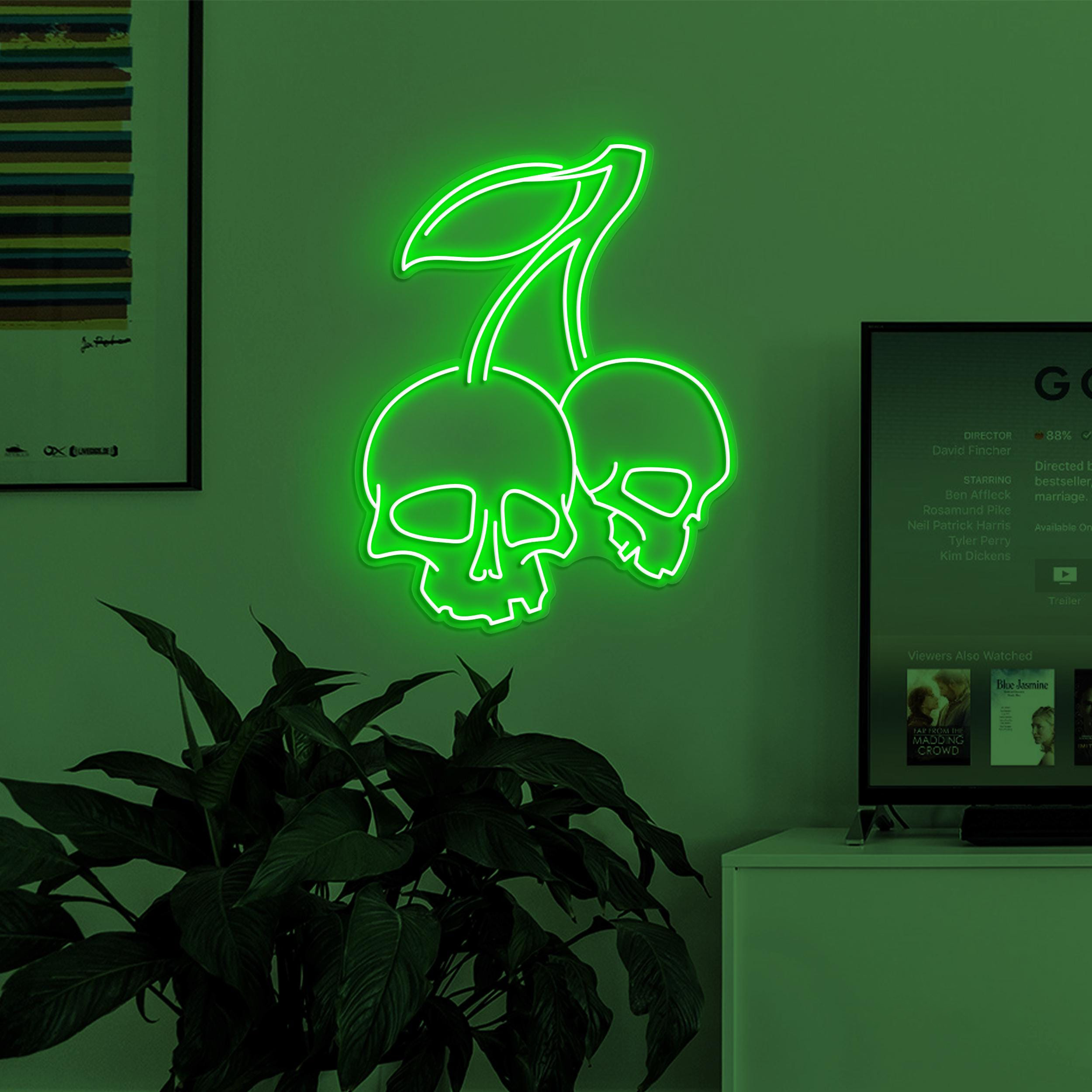 Skull Cherry Neon Sign, Skull Cherry LED Light, Cherry Wall Decor, Skeleton Head Neon Art, Party Sign, Horror House Decor, Fruit Shop decor
