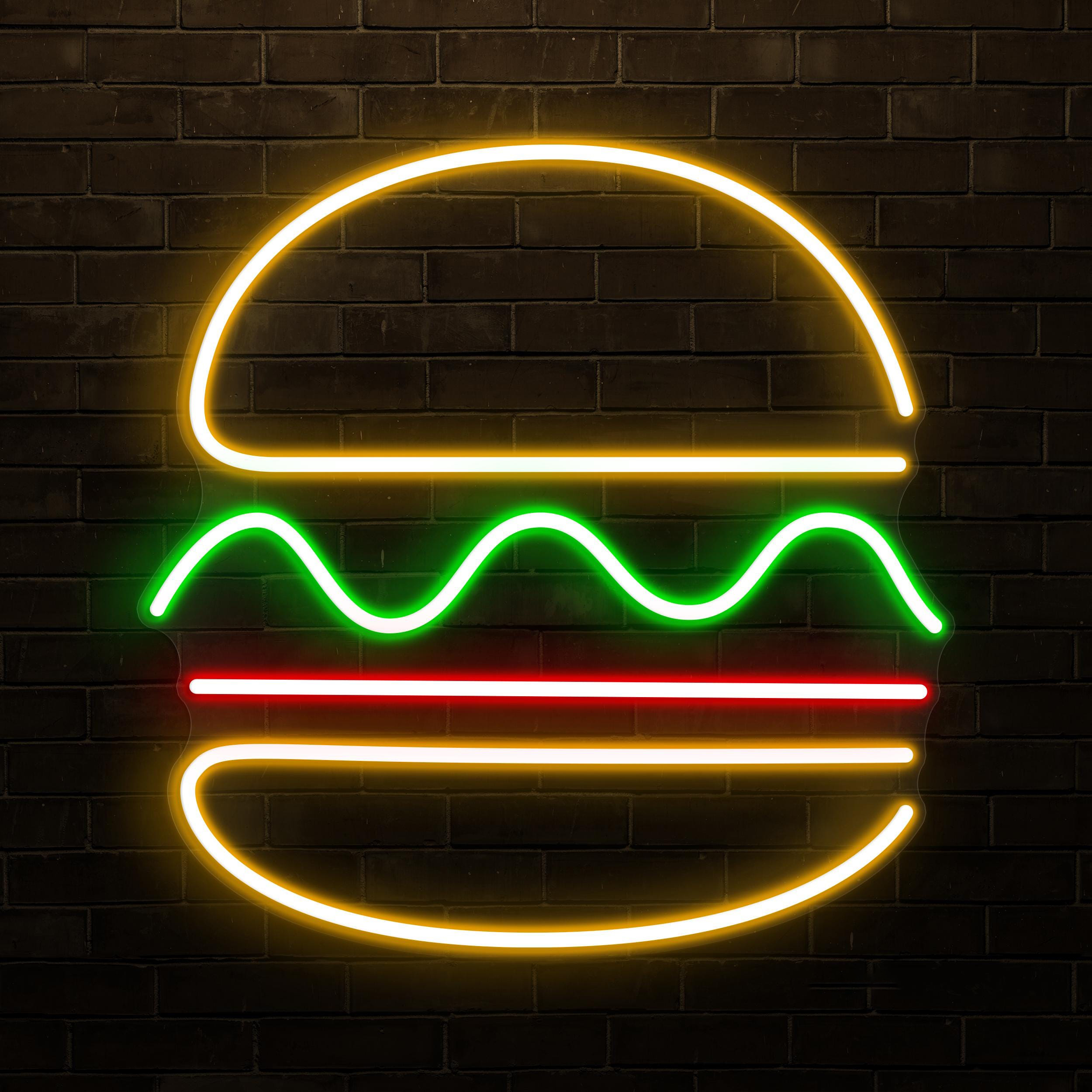 Burger Neon Sign, Burger LED Light, Fast Food Wall Decor, Kitchen Wall Art, Hamburger Neon Light, Street Food Decor, Burger Shop Neon Art