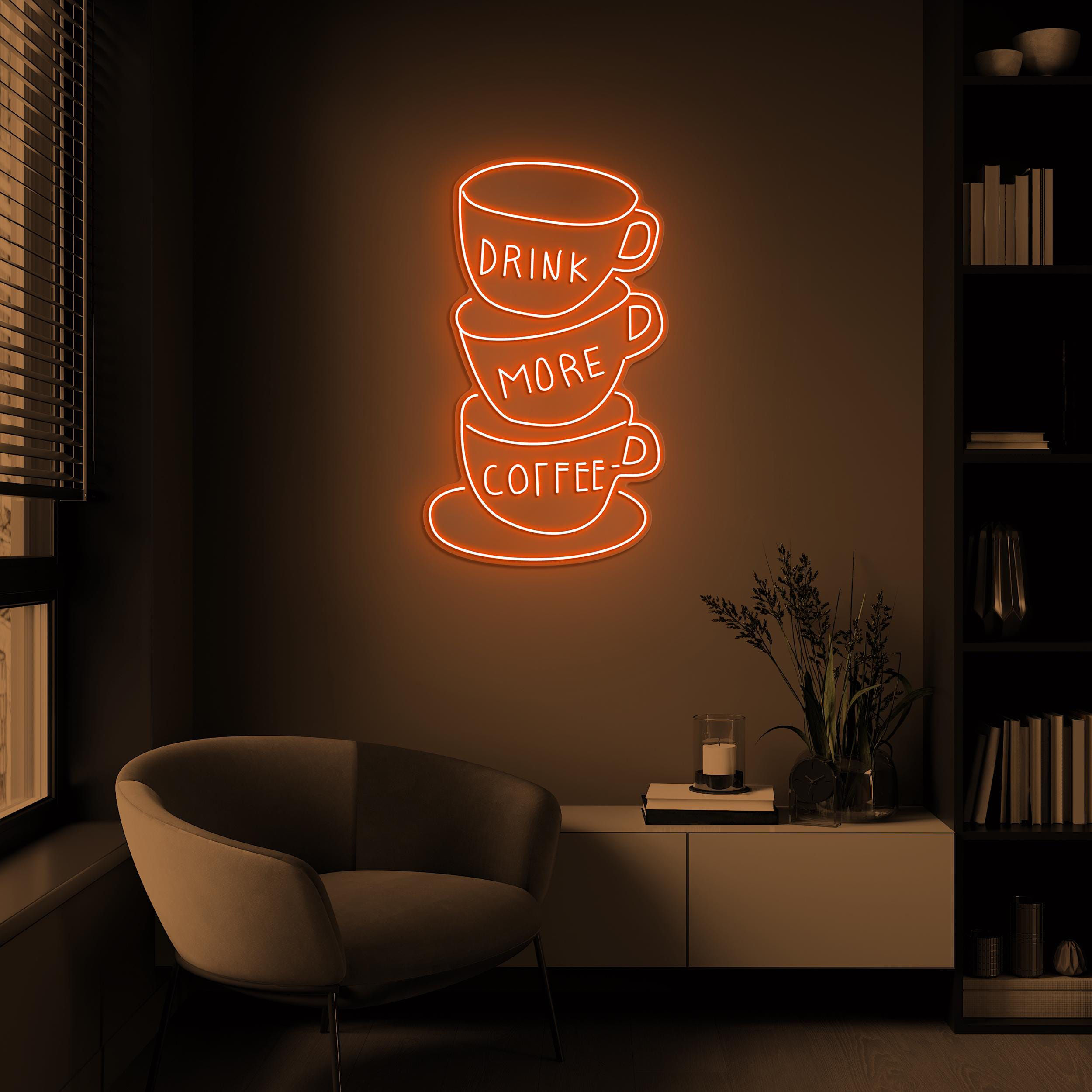 Drink More Coffee Neon Sign, Drink More Coffee LED Light, Drink More Coffee Wall Art, Coffee Lover Gift, Cups Wall Art, Home Room Shop Decor