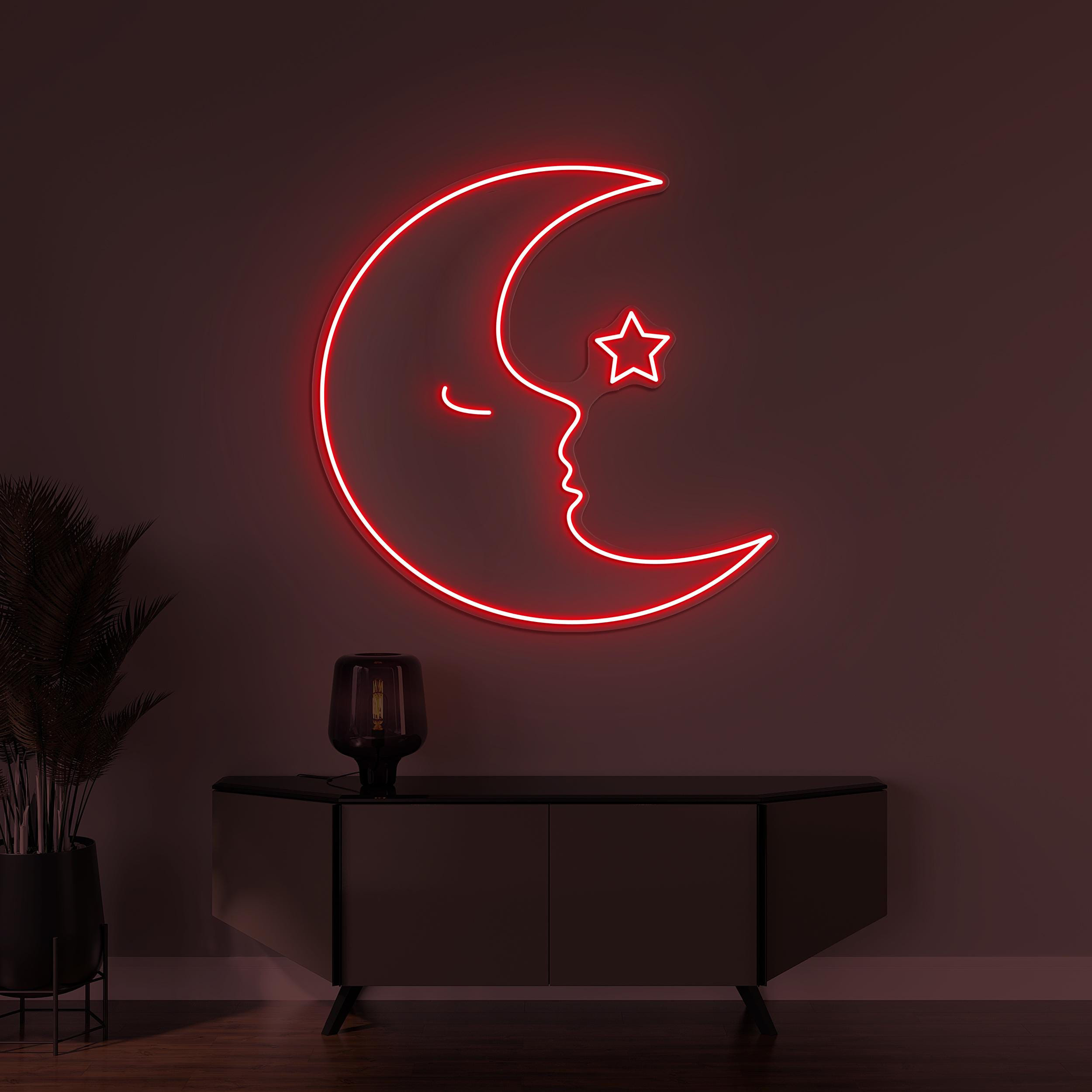 Moon and Stars Neon Sign, Moon, Stars, Night Sky Wall Decor, Kids Room Wall Art, Home Neon Light, Moonlit Sky Neon Decor, Dreamy Night Sign