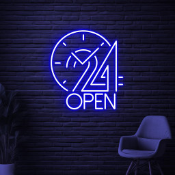 24 Open Neon Sign, 24 Hours Open LED Sign, Clock Wall Decor, Home Wall Art, Sign, Business Neon Sign, Restaurant Neon Light, Bar Club Decor