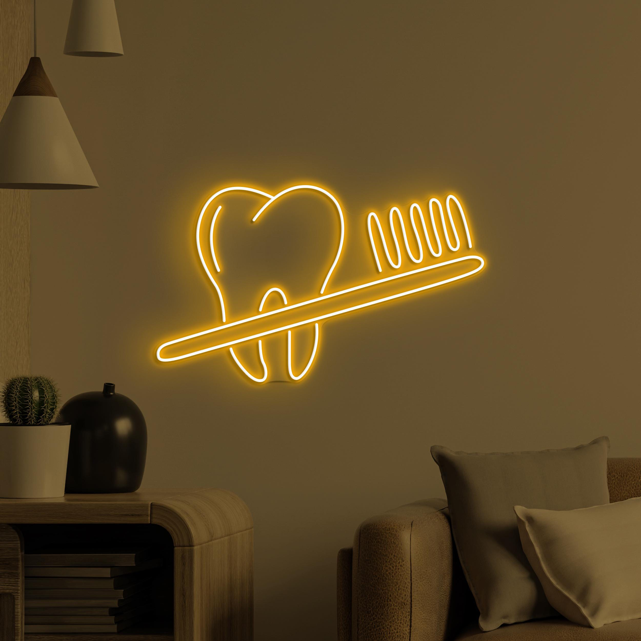 Toothbrush and Teeth Neon Sign, Toothbrush and Teeth LED Light, Bathroom Wall Decor, Dental Office Neon Light, Tooth & Brush Wall Light
