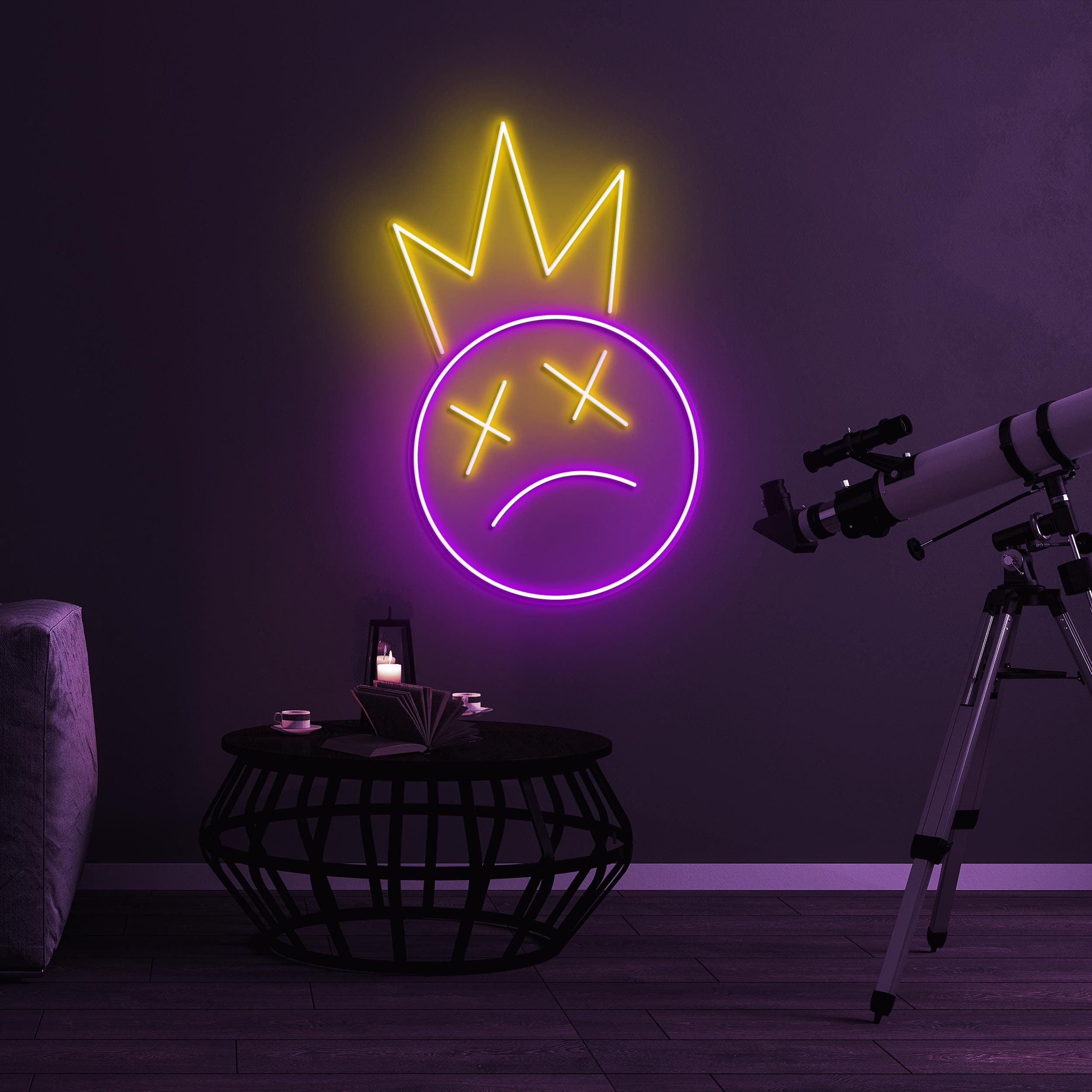 Crowned Sad Face Neon Sign, Crowned Sad Face LED Light, Moody LED Neon Art, Crowned Neon Light, Halloween Wall Decor, Home Wall Decor, Gift