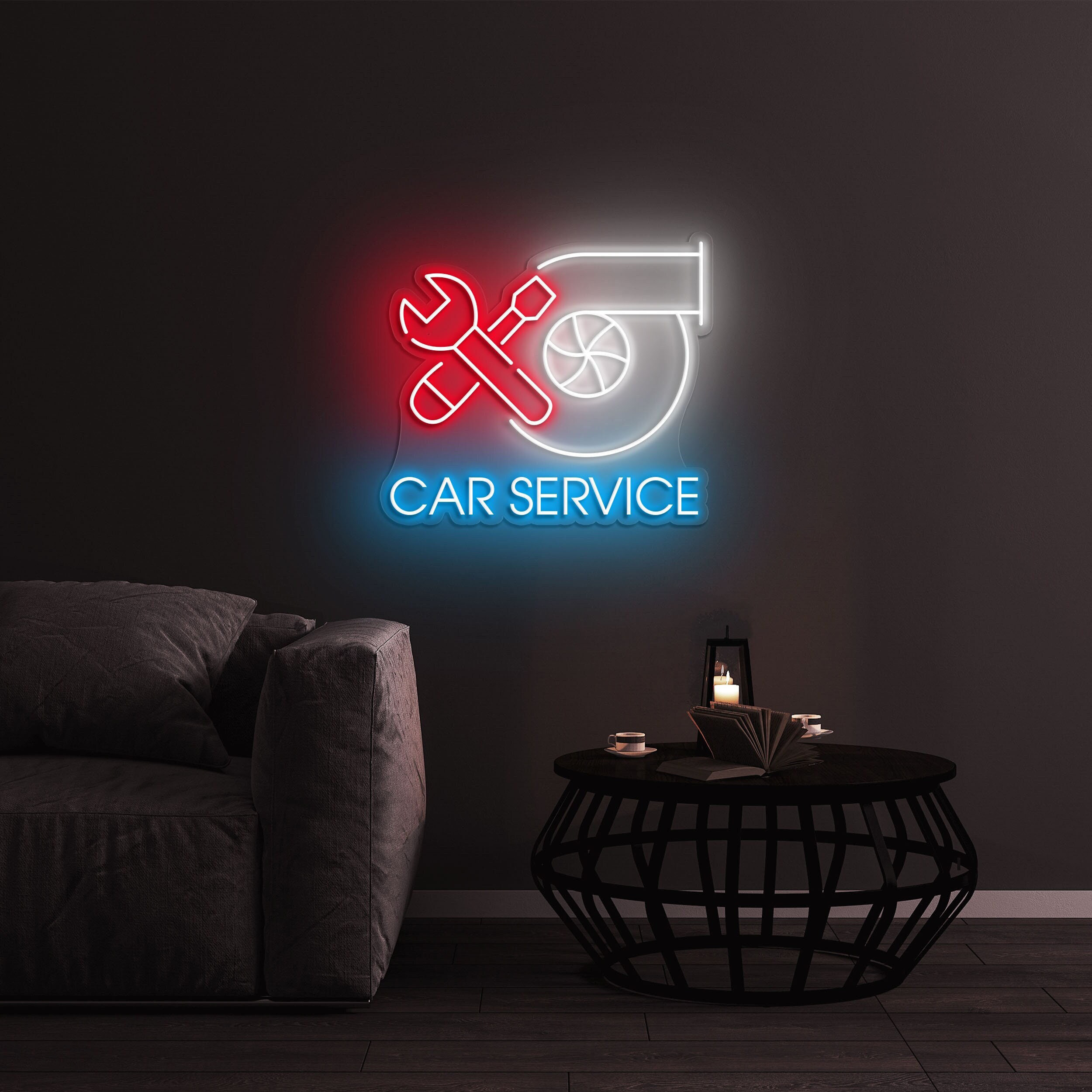 Car Service Neon Sign, LED Wall Art for Garages, Auto Businesses, and Workshops, Decor for Car Service Centers and Shops, Garage Neon Light