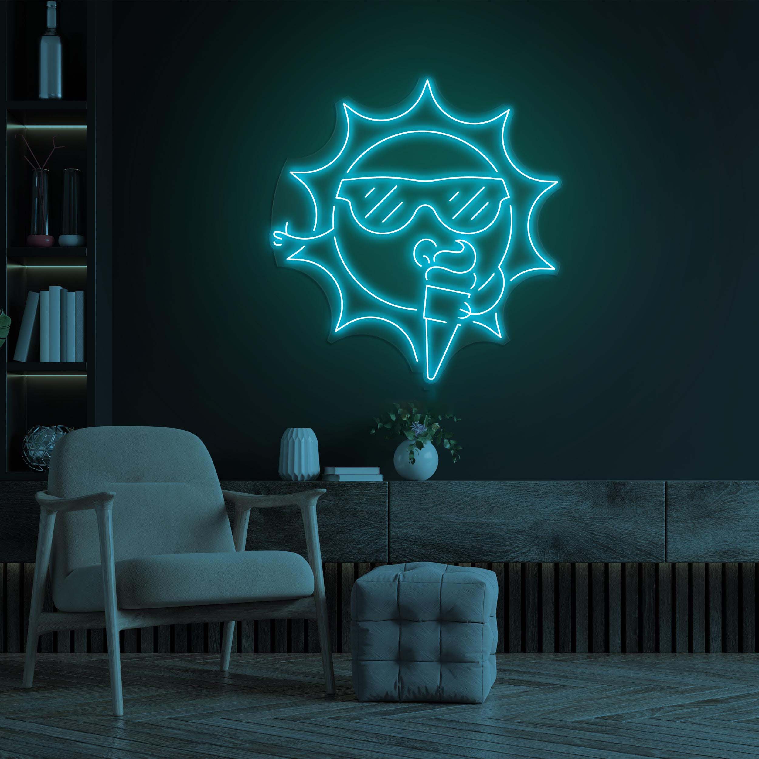 Sun Eating Ice Cream Neon Sign, Sun Eating Ice Cream LED Neon Art, Ice Cream Shop Decor, Business Logo Light, Gift for Ice Cream Lover, Gift