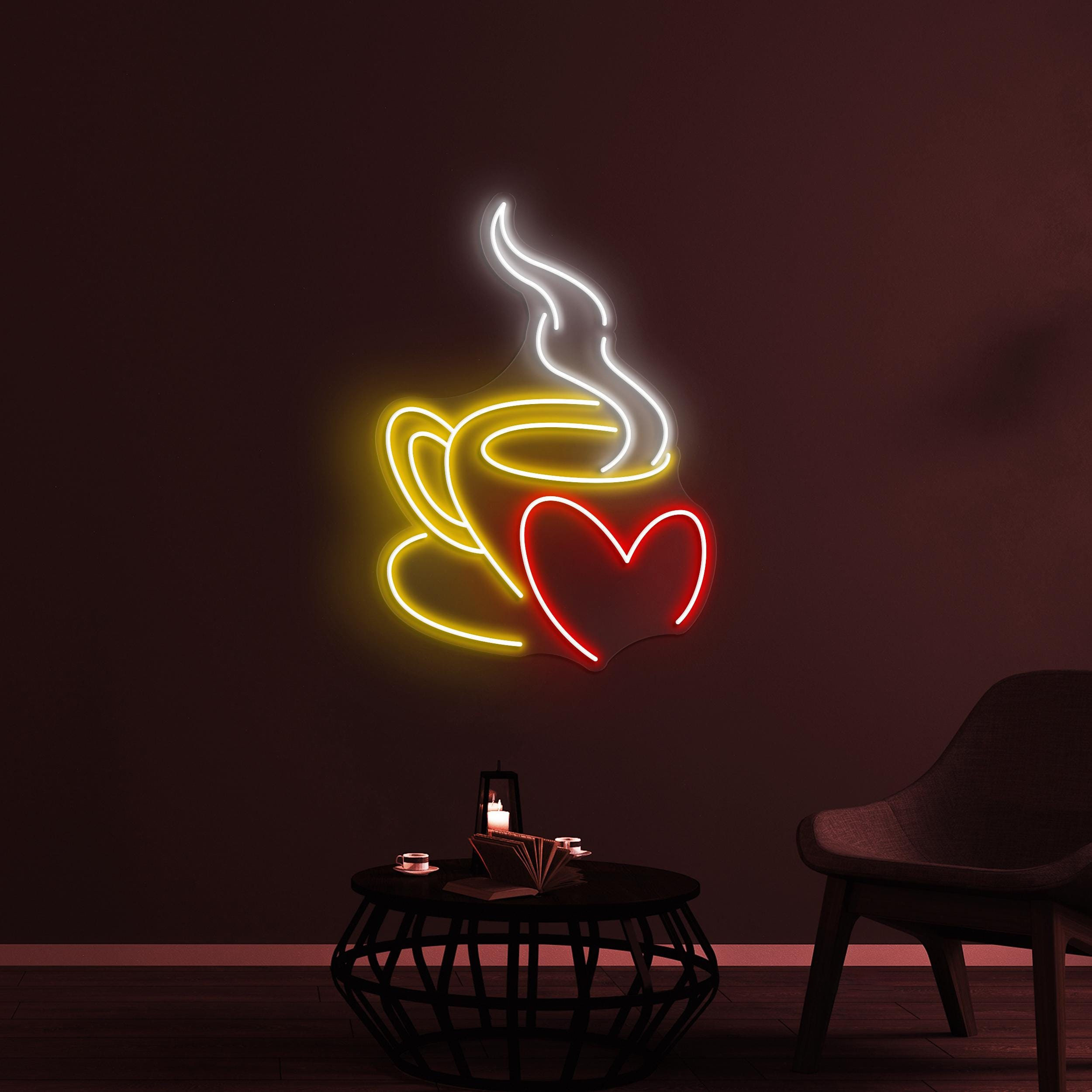 Coffee Love Neon Sign, Coffee Love LED Light, Coffee Cup With Heart Wall Decor, Heart Neon Sign, Coffee Shop Neon Light, Cafe Bar Led Sign