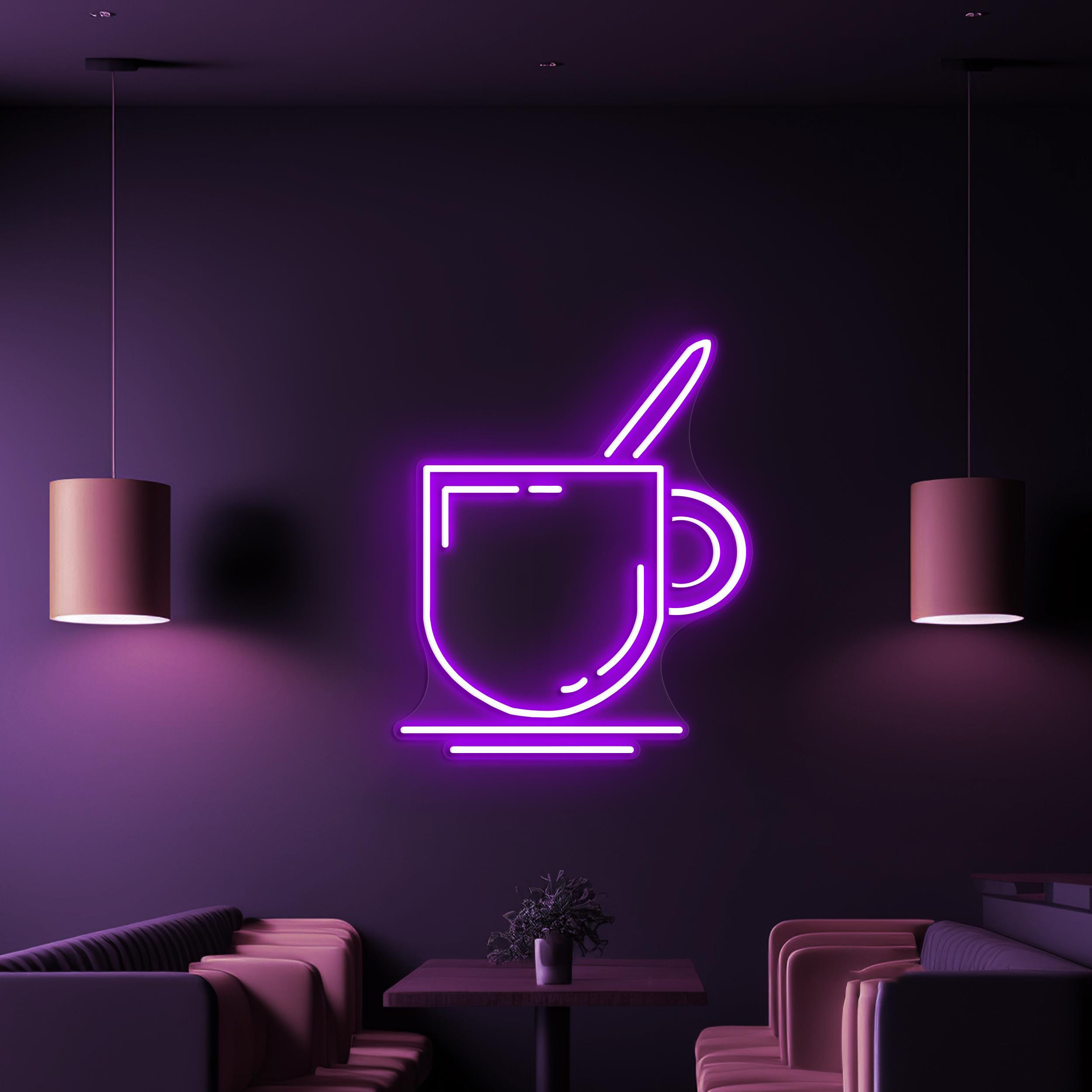 Coffee Mug Neon Sign, Coffee Mug LED Light, Coffee Shop Wall Decor, Kitchen Neon Light, Cafe, Bar, & Restaurants Wall Art, Home Neon Decor