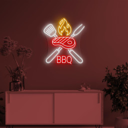 BBQ Neon Sign, BBq Led Light, Fire Meat Sign, Barbeque Wall Decor, Spoon Wall Art, BBQ Lover Gift, Home Room BBQ Party Decor, Restaurant Art