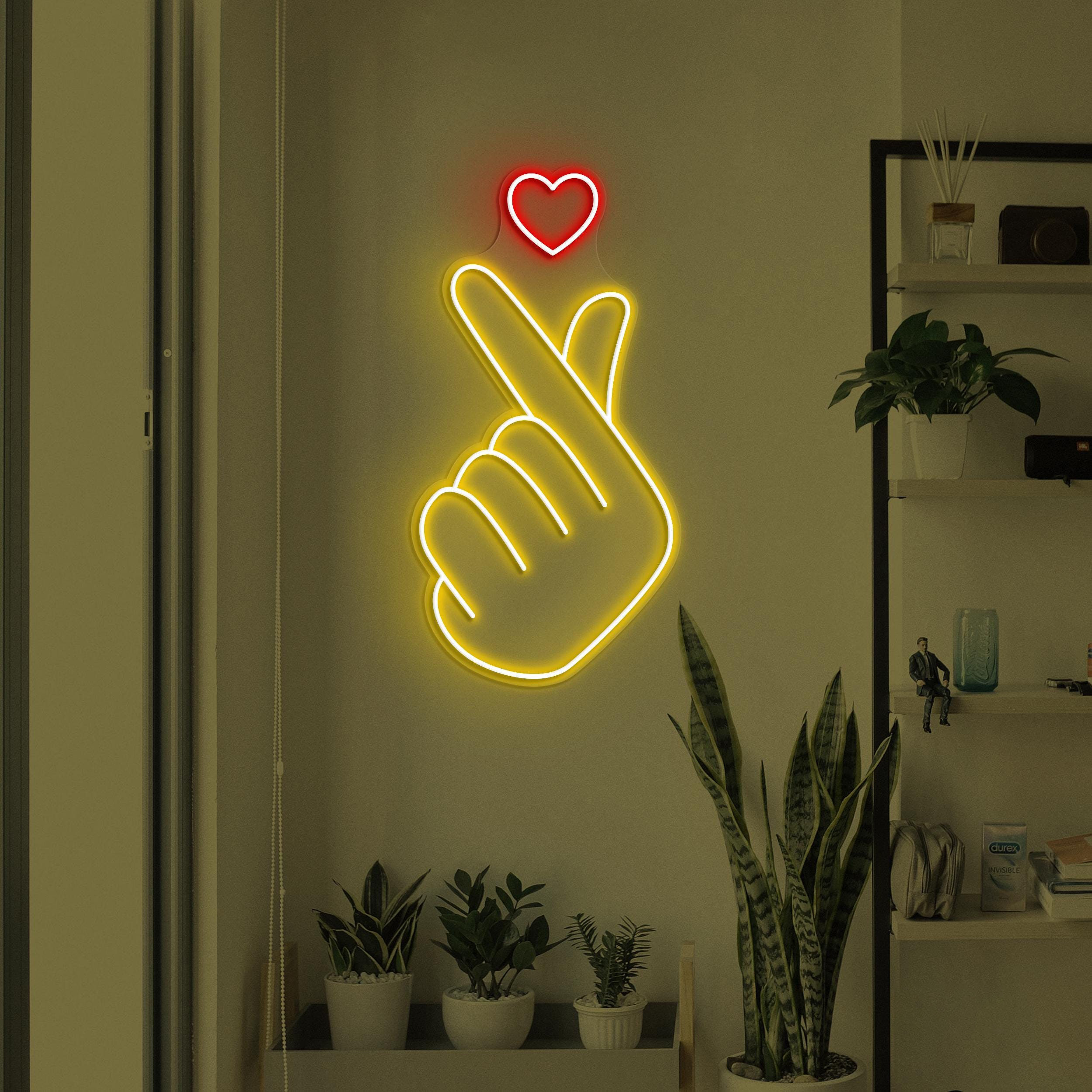 Heart Hand Neon Sign, Finger Heart LED Light, Heart Wall Decor, Wedding Party Wall Art, Love Neon Sign, Wedding Decor, Gift for Couple
