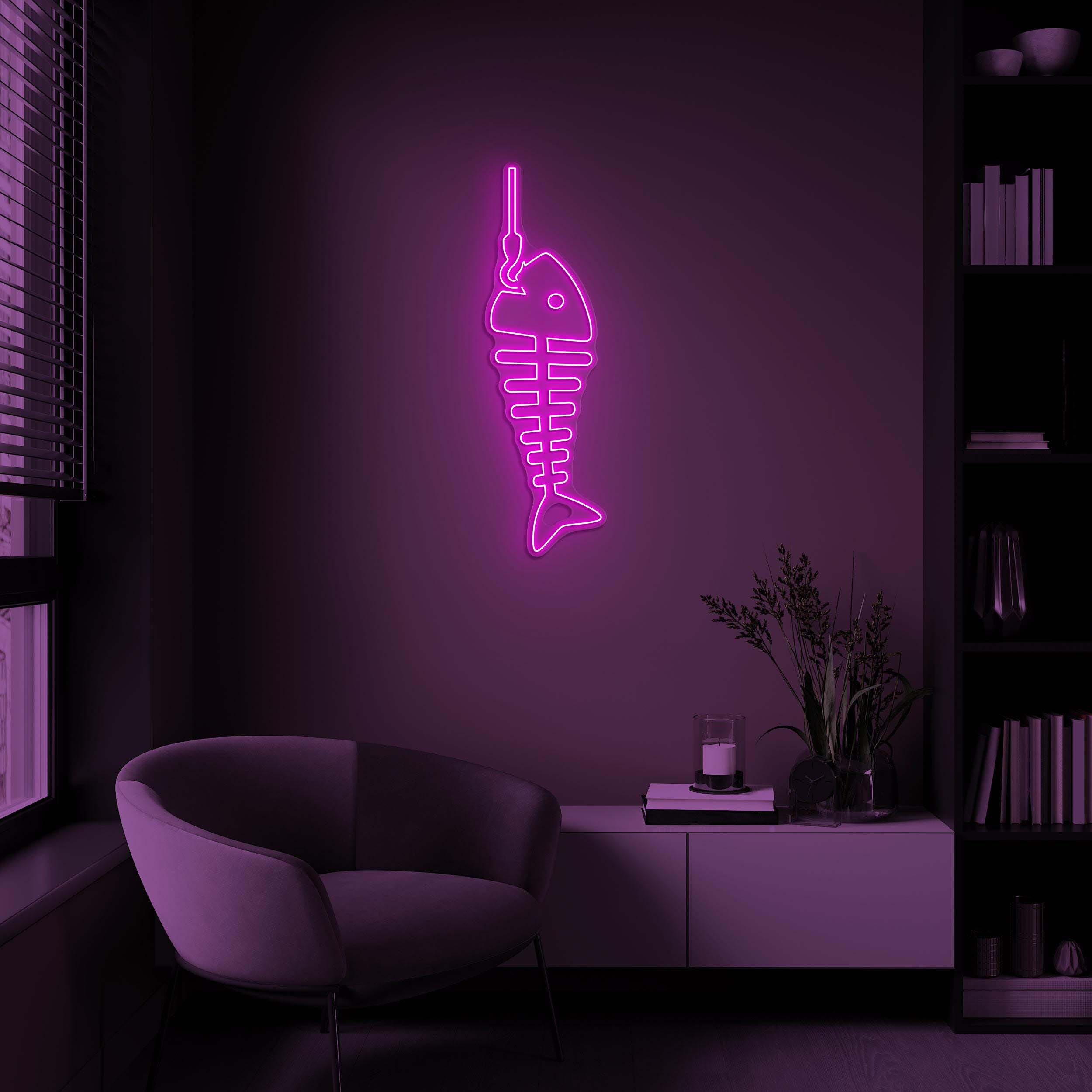 Fish Skeleton Neon Sign, Fish Skeleton Led Light, Fish On Hook Sign, Fish Skeleton Wall Art, Beach Wall Art, Kids Room Decor, Fish Bones Art