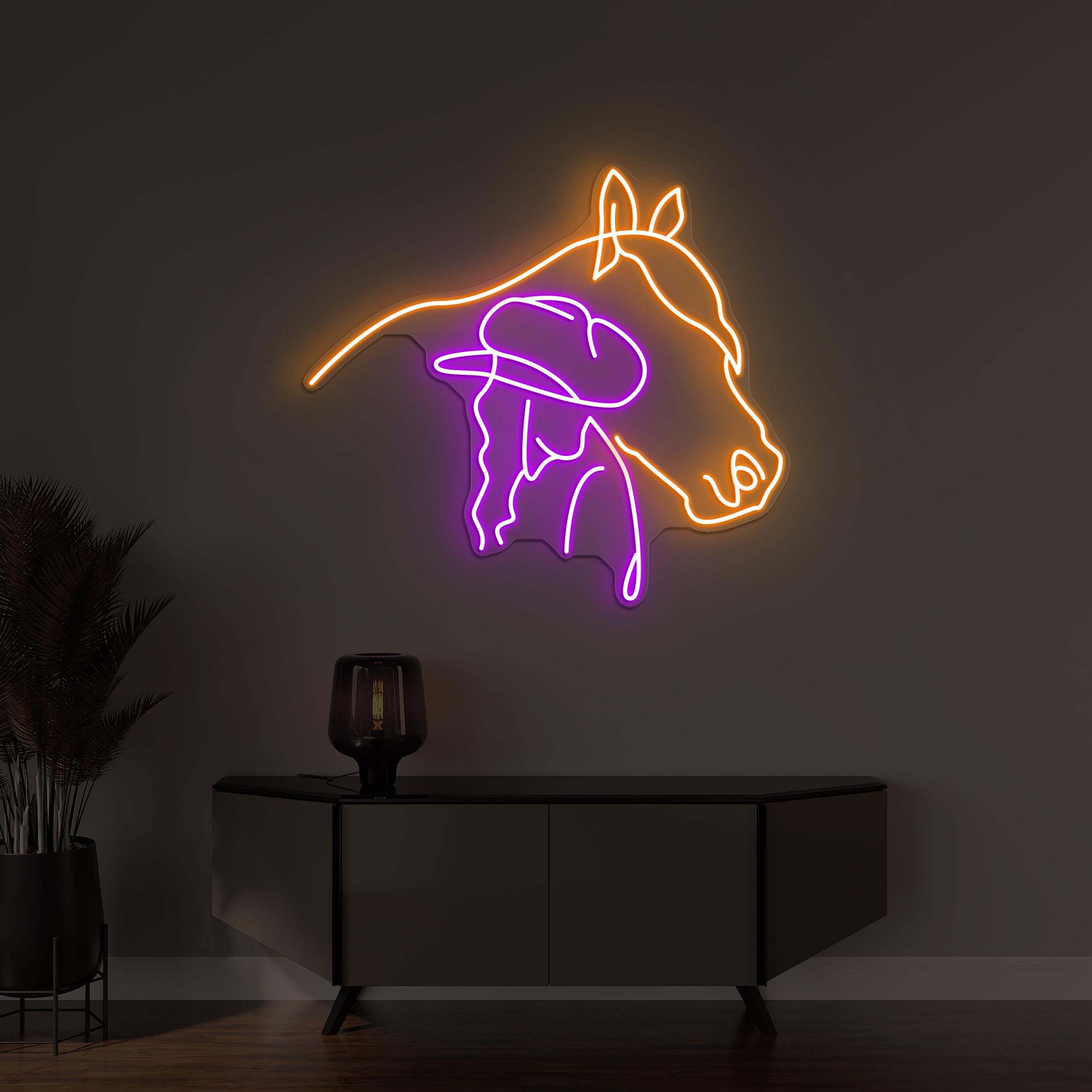 Horse With Cowgirl Neon Sign, Horse With Girl LED Light, Cowgirl Wall Decor, Home Wall Art, Girl Room Decor, Animal Shop Sign, Horse Lover