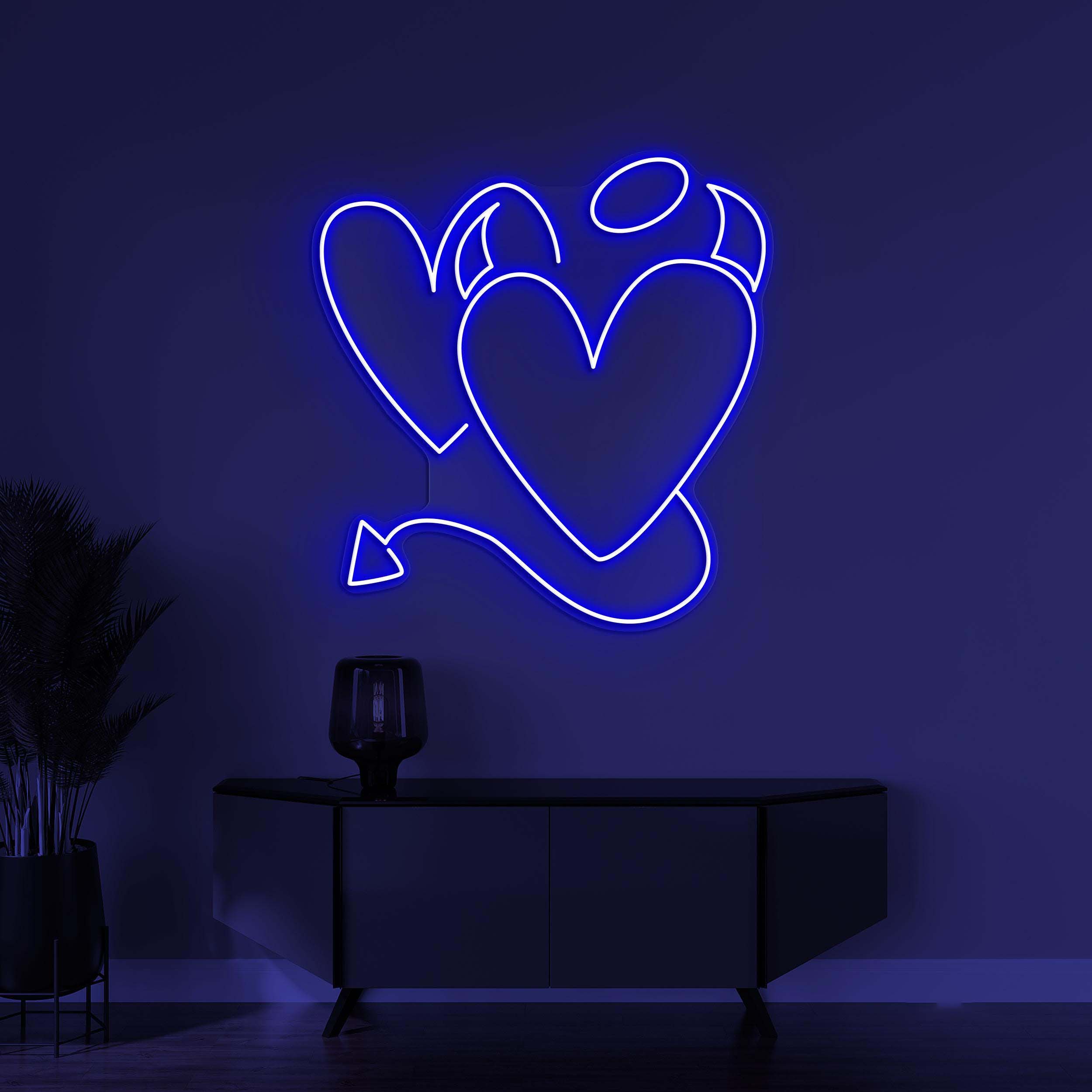 Devil Heart Neon Sign, Devil Heart LED Light, Angel and Devil Hearts Decor, Demon Heart Sign, Holo Neon Decor, Decor for Wedding, Shop & Bar