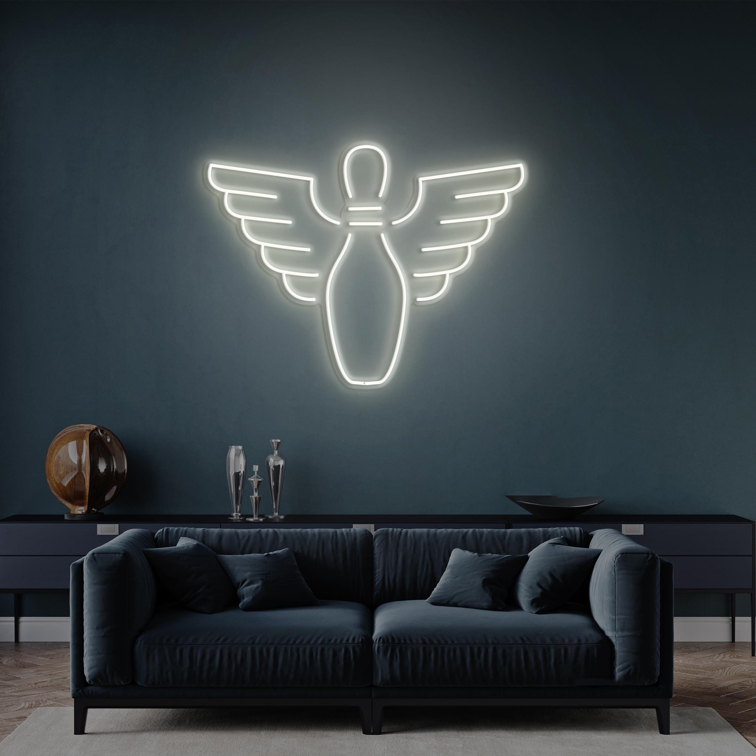 Bowling Pin With Wings Neon Light, LED Neon Sign, Game Room Decor, Bowling Alley Decor, Sports Fans Gift, Neon Wall Art, Custom Neon Sign