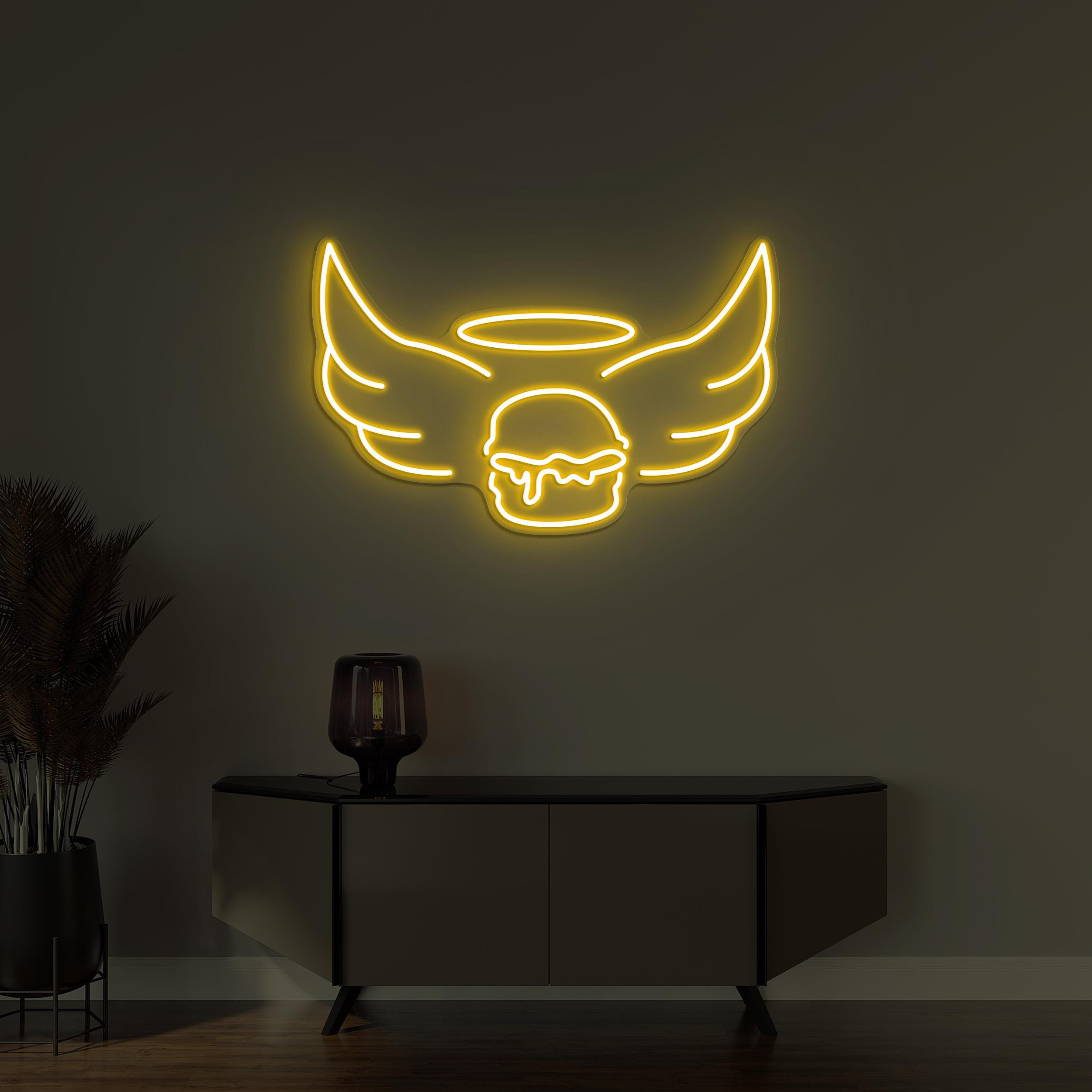 Burger Neon Sign, Angel Burger LED Light, Fast Food Restaurant Decor, Custom Neon Sign, Burger Shop Wall Art, Burger Party Wall Decor, Gift
