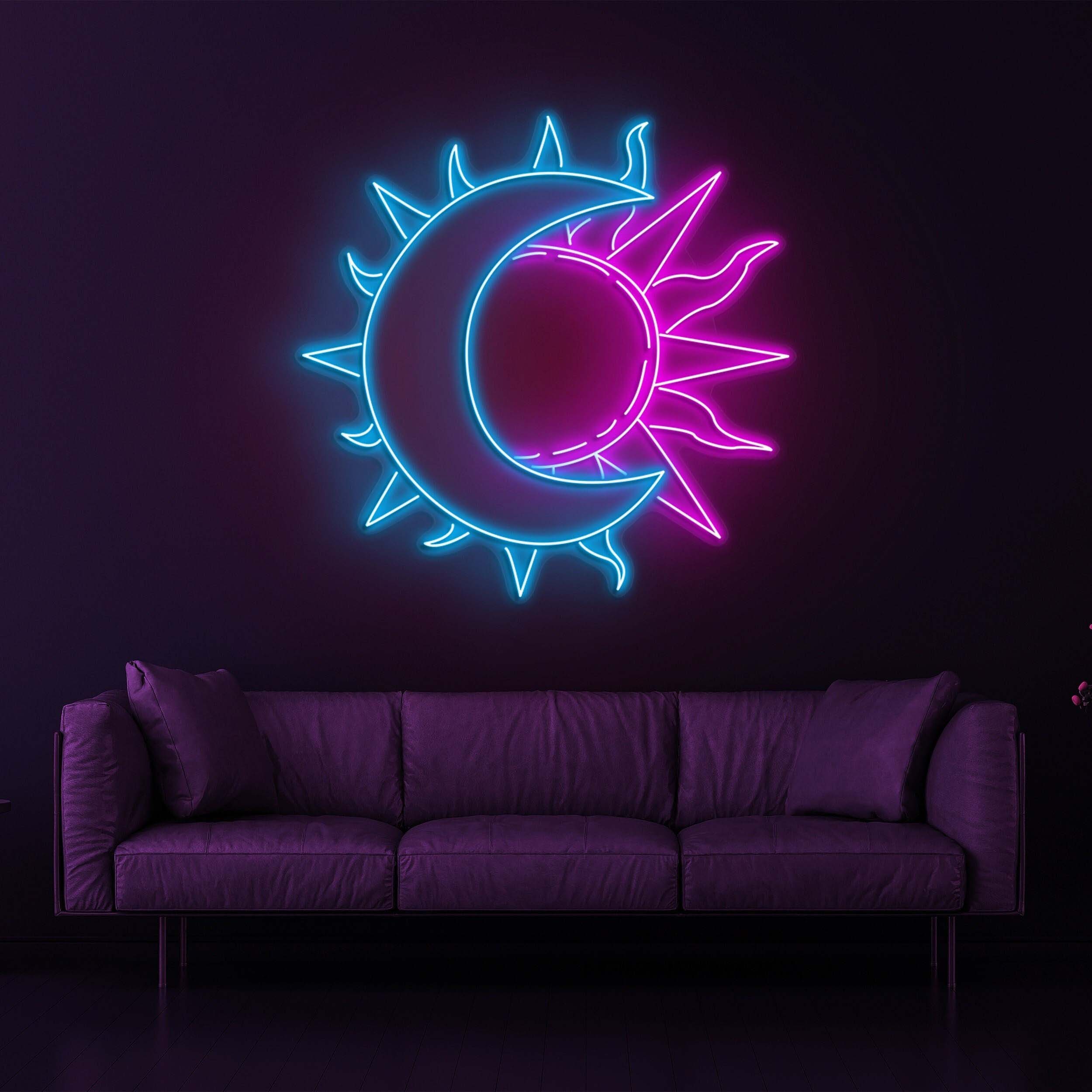Moon and Sun Neon Sign, LED Night Light, Half Sun and Half Moon Art, Neon Wall Decor for Bedroom, Home, and Bar, LED Neon Light, Gift Idea