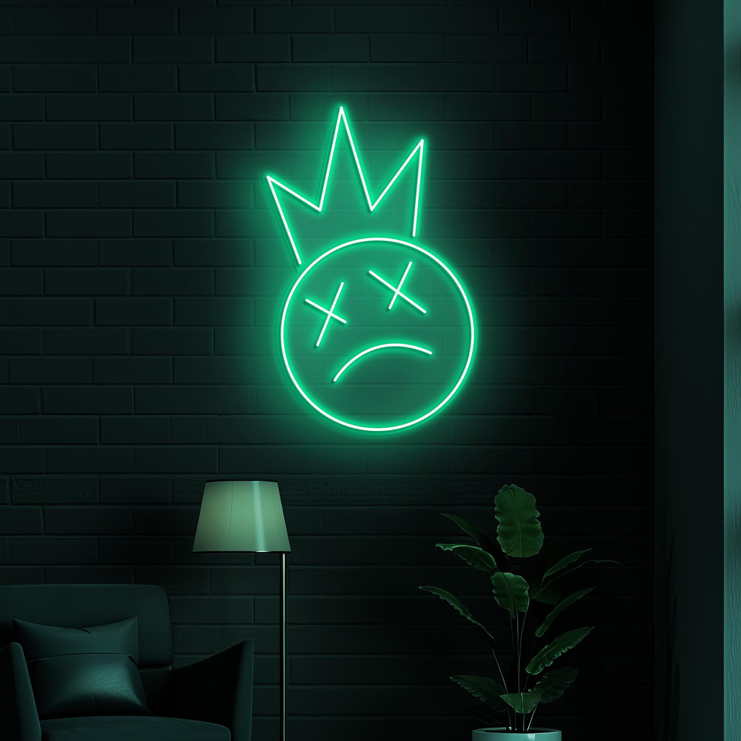 Crowned Sad Face Neon Sign, Crowned Sad Face LED Light, Moody LED Neon Art, Crowned Neon Light, Halloween Wall Decor, Home Wall Decor, Gift