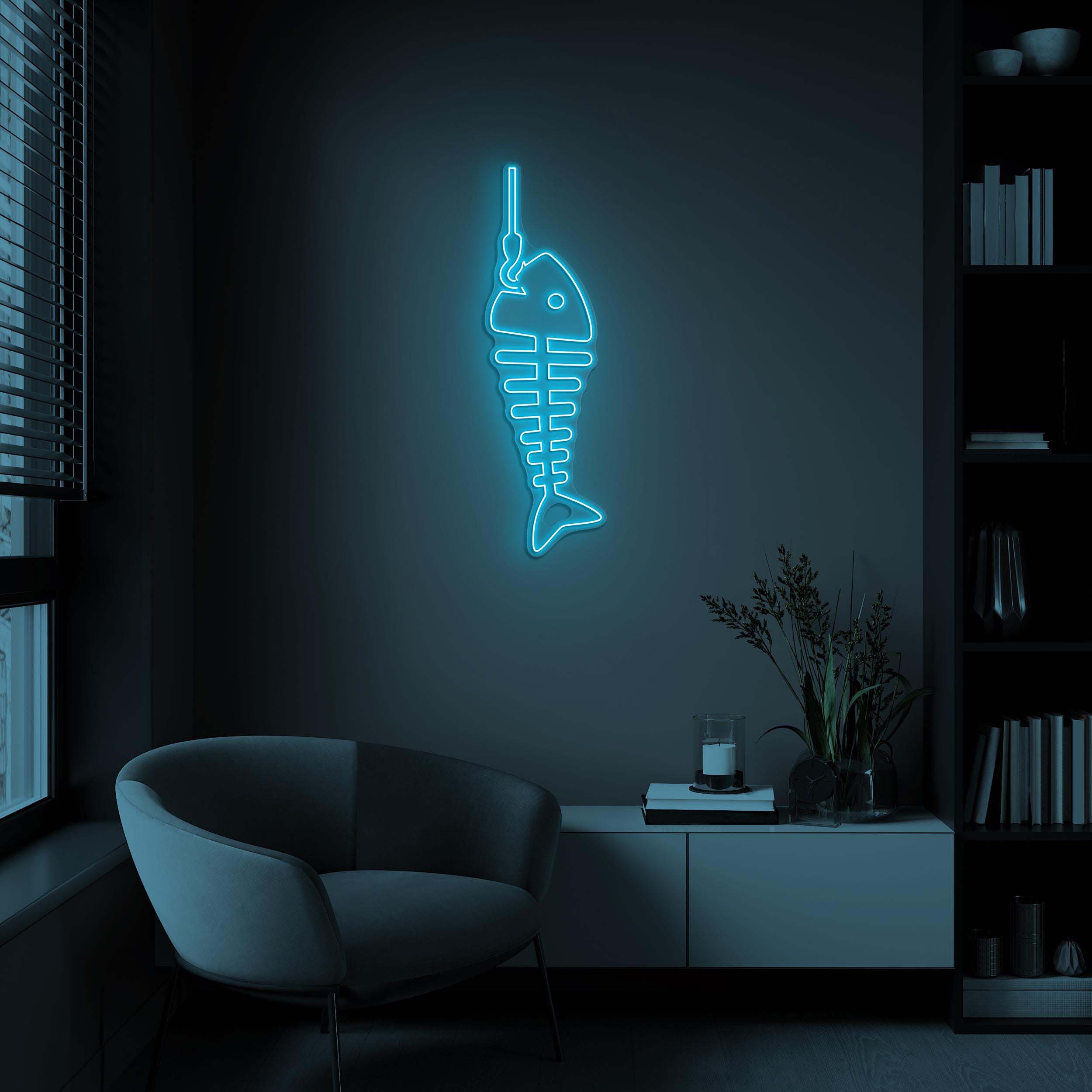 Fish Skeleton Neon Sign, Fish Skeleton Led Light, Fish On Hook Sign, Fish Skeleton Wall Art, Beach Wall Art, Kids Room Decor, Fish Bones Art