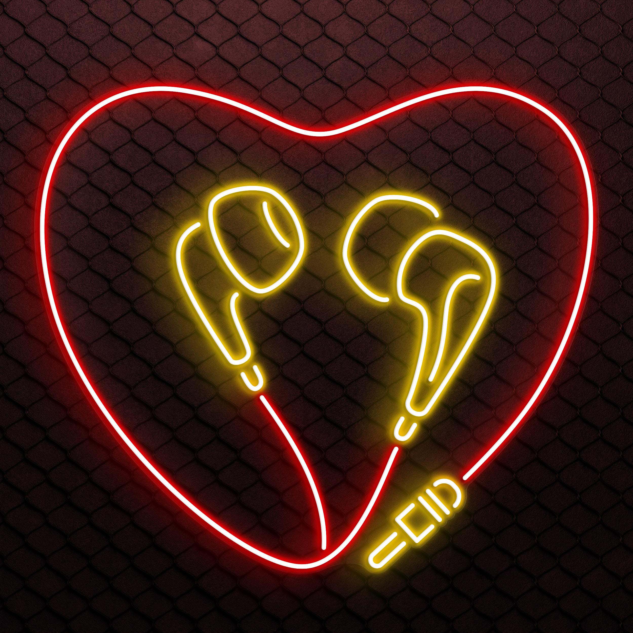 Heart Earphone Neon Sign, Headphones Heart LED Light, Love Beats Wall Decor, Home Neon Light, Music Heart Wall Art, Music Love Neon Decor