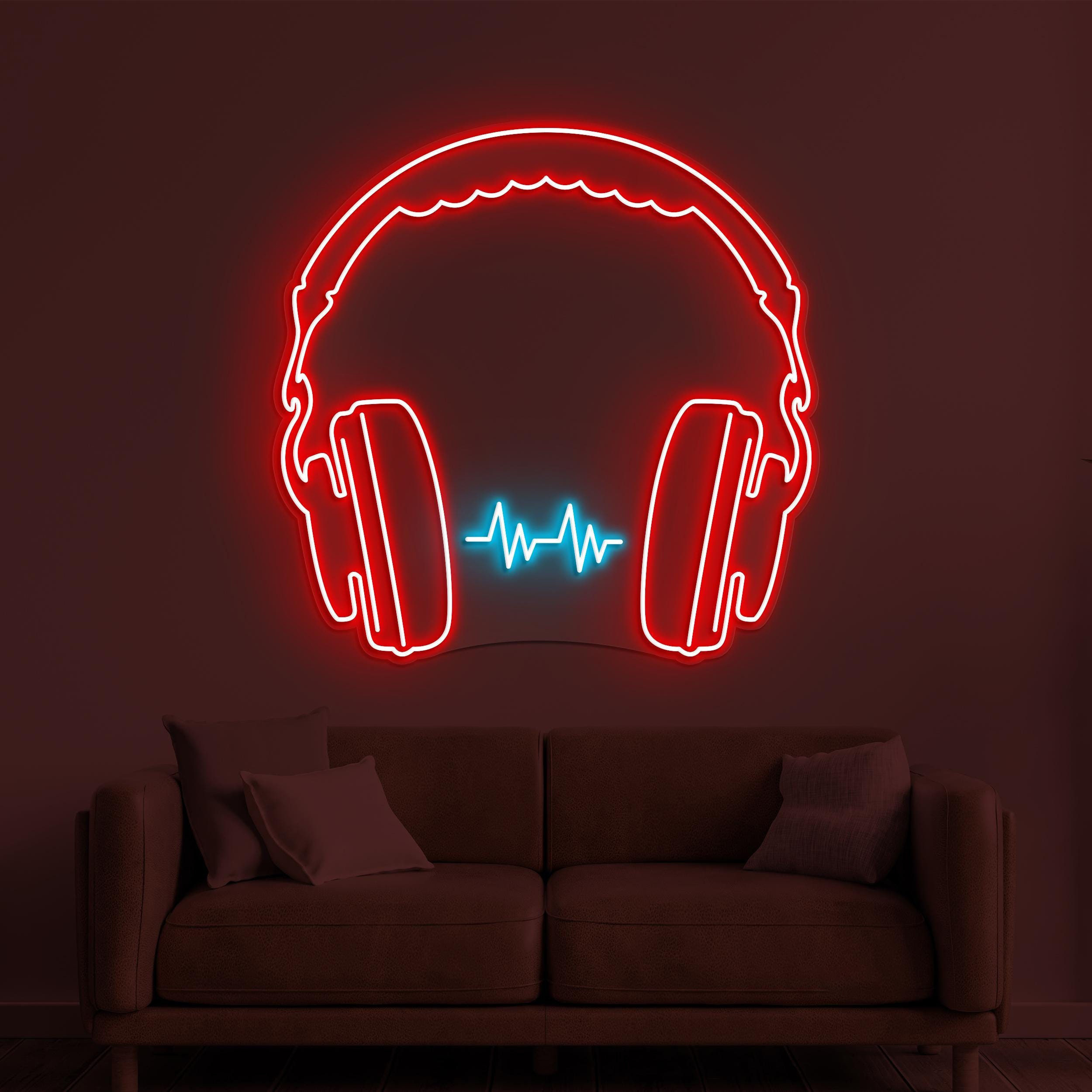 Headphones Neon Sign, Headphones LED Light, Music Room Wall Decor, Music Love Wall Art, Music Studio Decor, Headphones with Beat Art Sign
