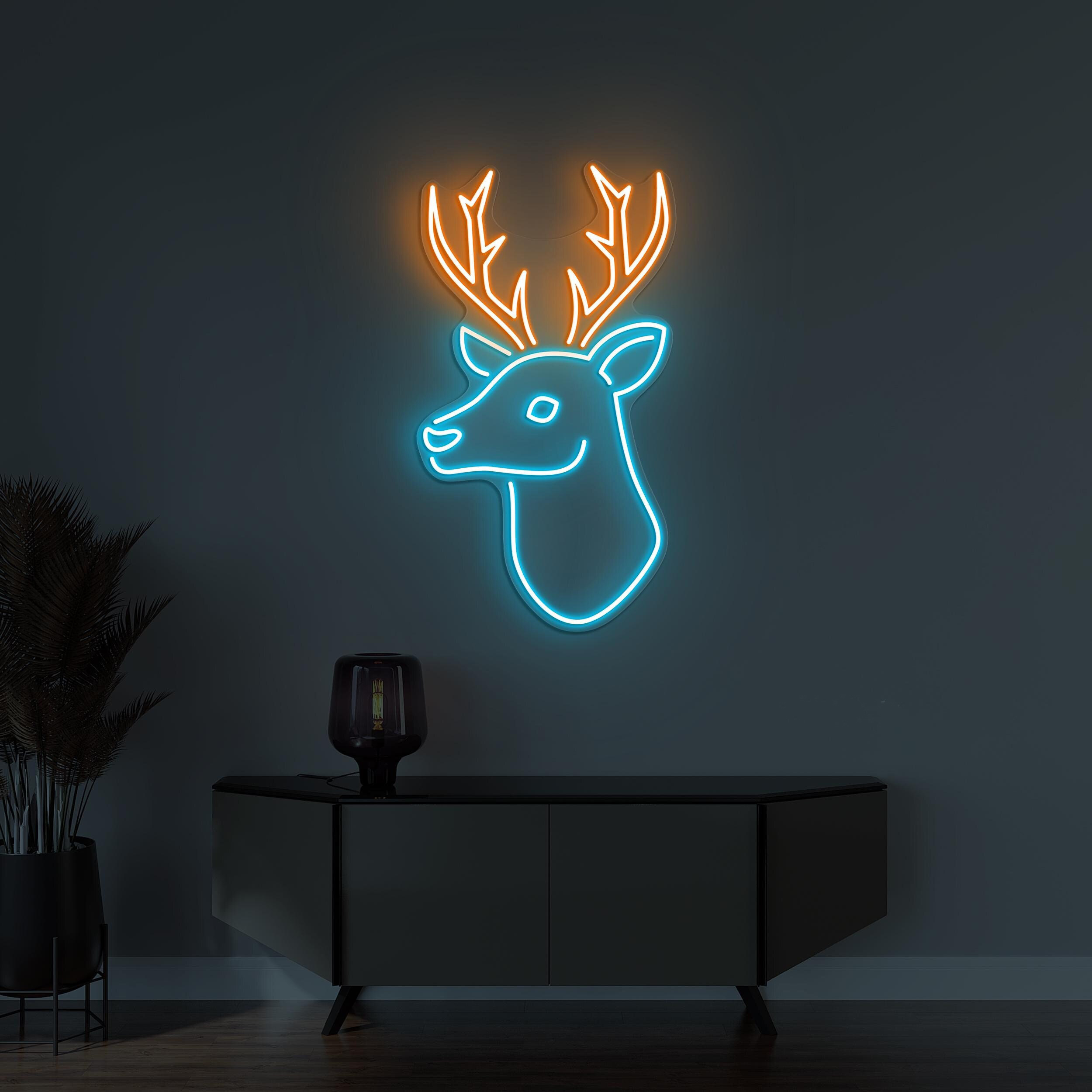 Deer Neon Sign, Deer LED Light, Deer Head Wall Decor, Deer Long Horn Wall Art, Deer Lover Gift, Zoo Neon Light, Animal Shop Neon Decor