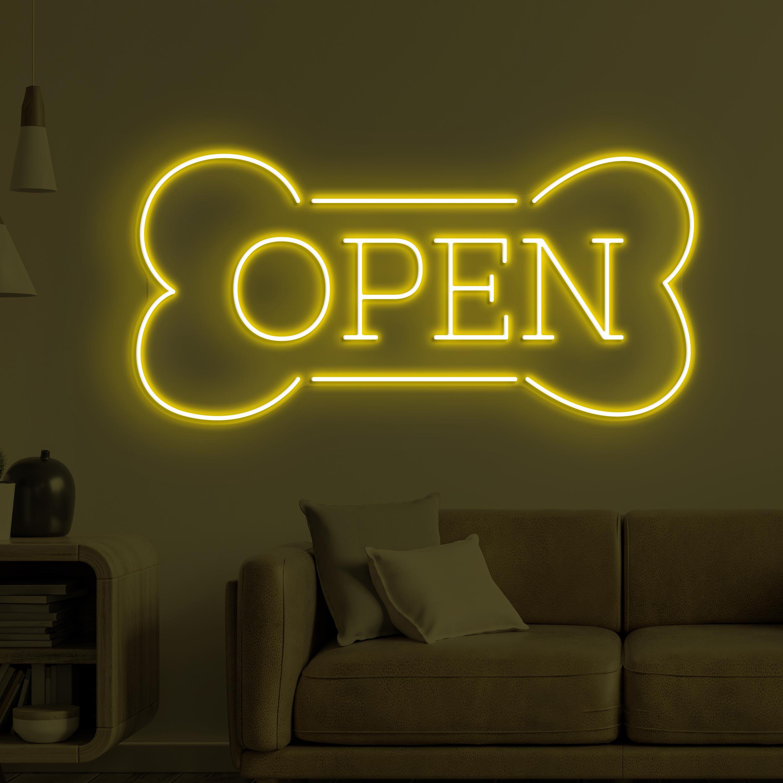 Open Neon Sign, Dog Bone Open LED Light, Open Logo Wall Art, Dog Shop Open Neon Light, Dog Lover Wall Art, Business Logo Decor, Pet Shop Art