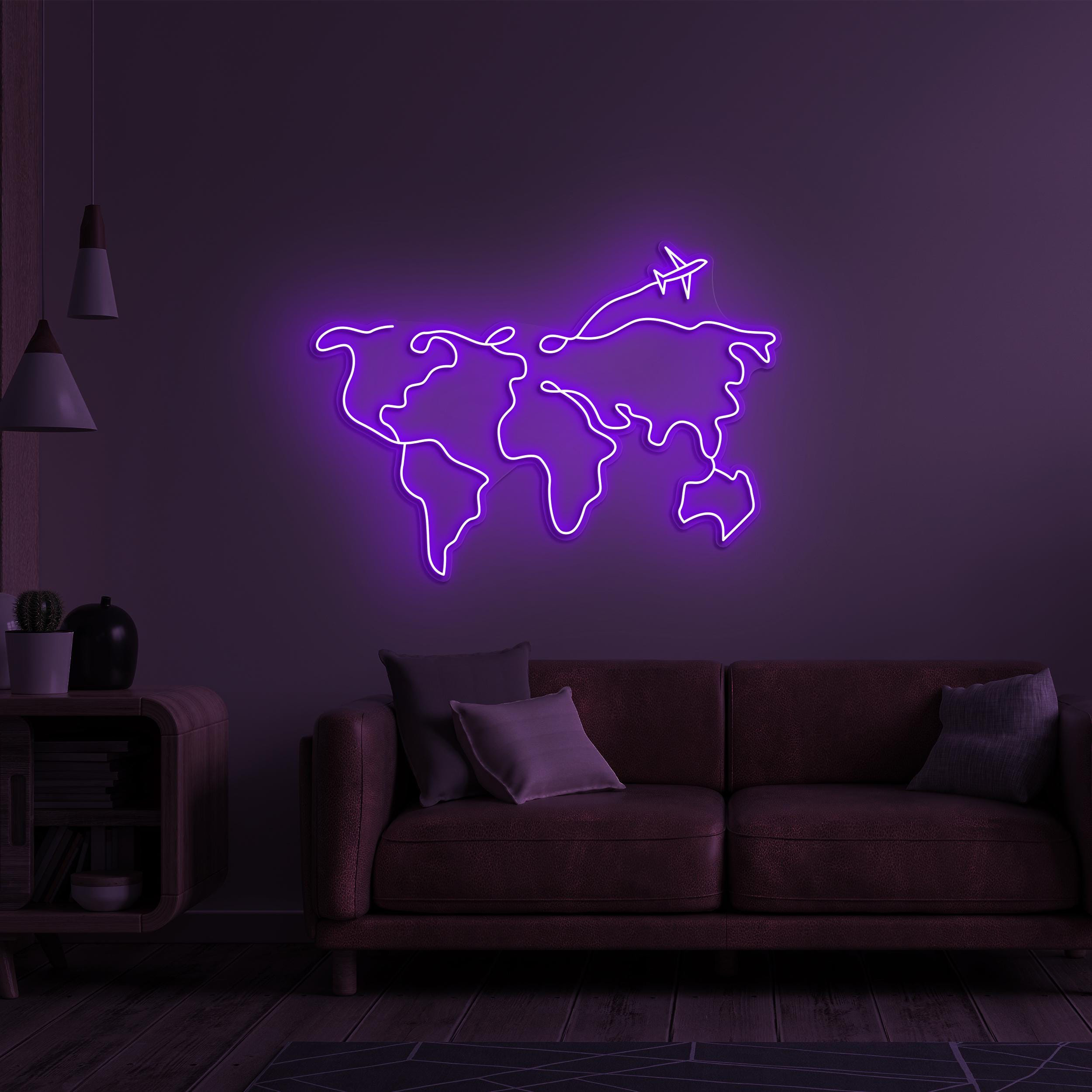 World Map Neon Sign, World Map with Airplane LED Light, World Map LED Neon Art, Travel Neon Light, Adventure Wall Art, Travel Agency Decor