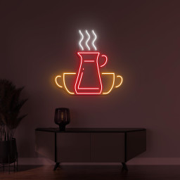 Coffee Pot With Cups Neon Sign, Coffee Pot With Cups LED Light, Coffee Shop Wall Decor, Cafe Wall Art, Gift for Coffee Lover, Mug Wall Decor