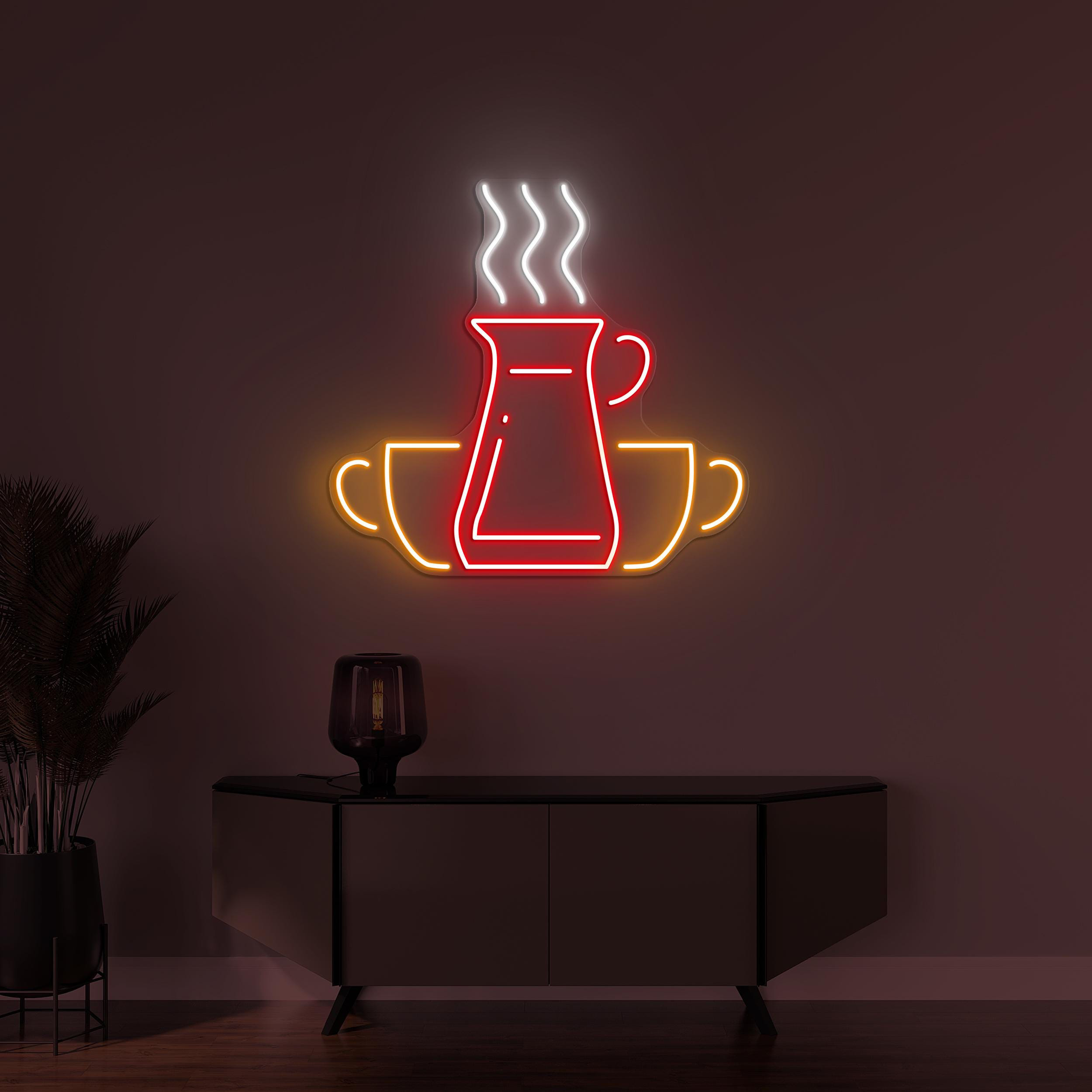 Coffee Pot With Cups Neon Sign, Coffee Pot With Cups LED Light, Coffee Shop Wall Decor, Cafe Wall Art, Gift for Coffee Lover, Mug Wall Decor