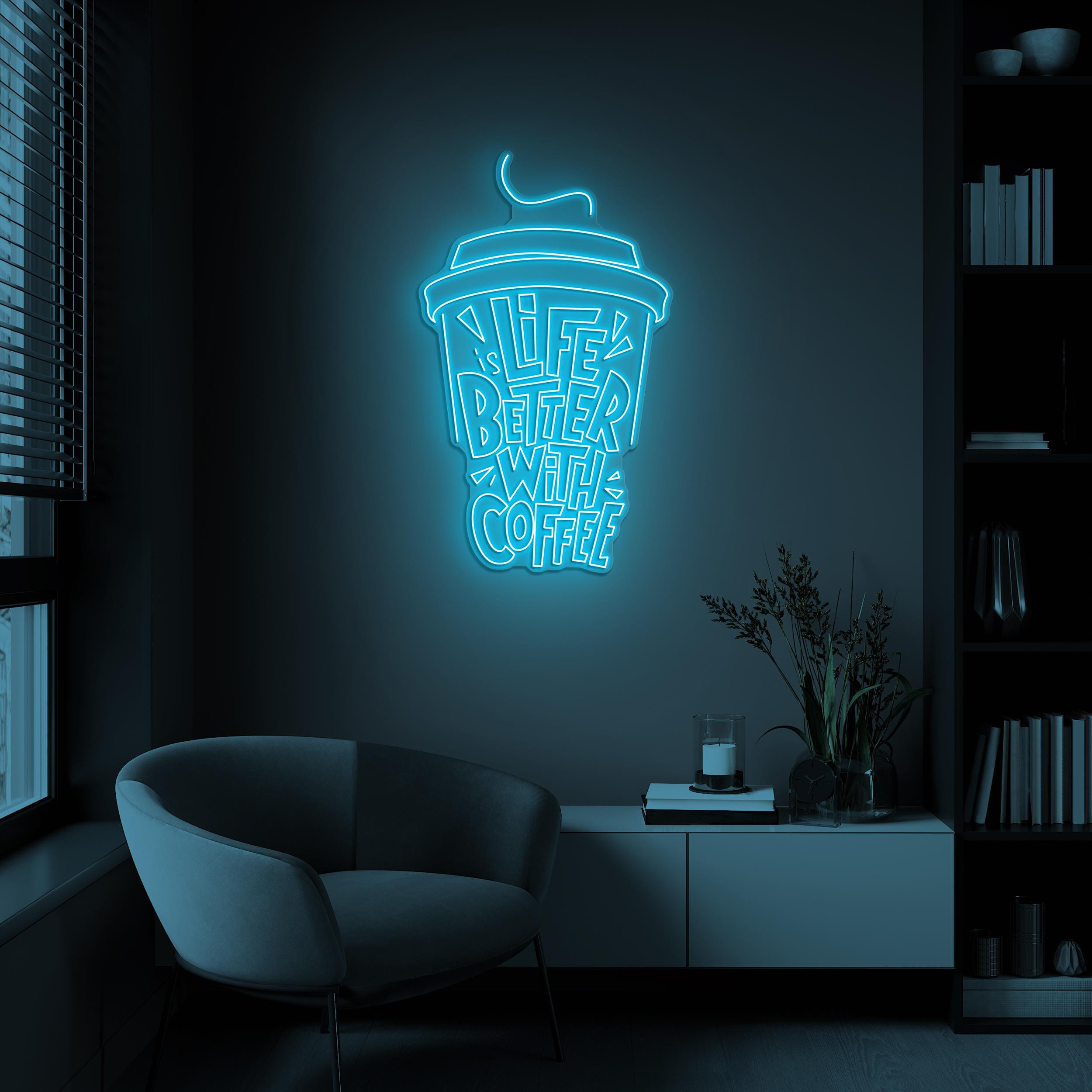 Life Better With Coffee Neon Sign, Life is Better With Coffee LED Light, Coffee Cup Wall Decor, Coffee Lover Gift, Home, Cafe, Shop Decor