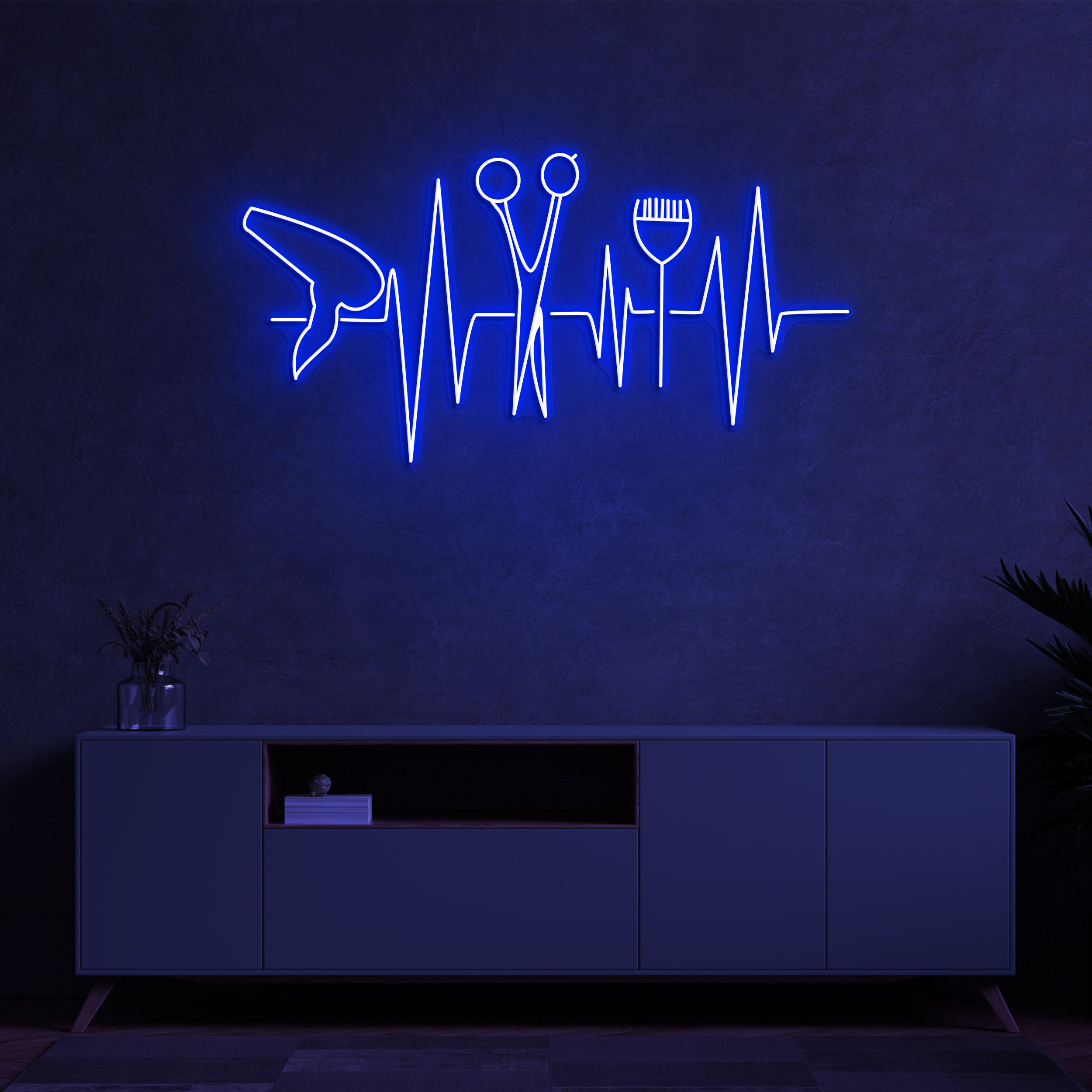 Hair Salon Neon Sign, LED Neon Light with Heartbeat, Hairdryer, Scissors, and Comb, LED Neon Sign for Barber Shop and Store Decor, Neon Art