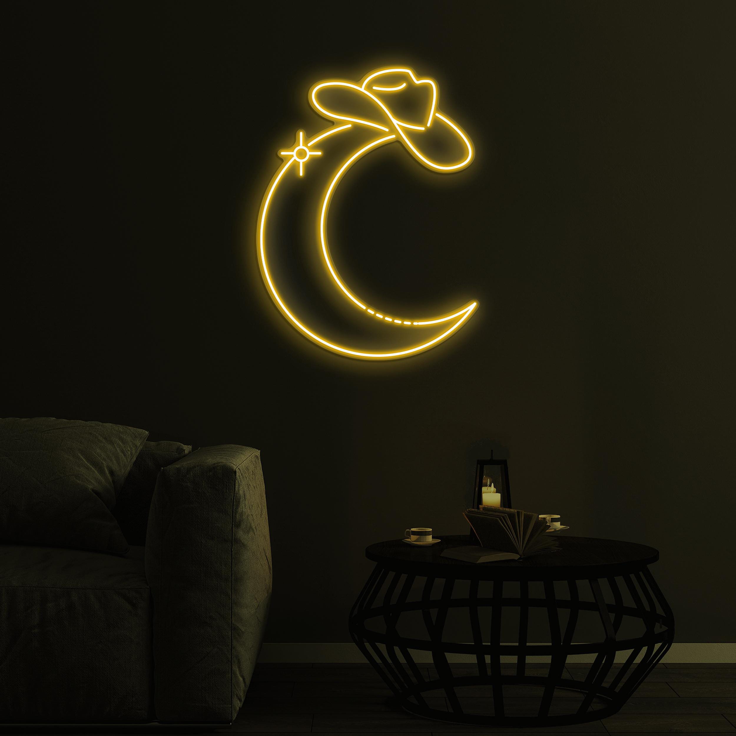 Moon Wearing Cowboy Hat Neon Sign, Moon LED Light, Home Wall Decor, Western Cowboy Bar Sign, Man Cave Decor, Western Bar Pub Neon Sign, Gift