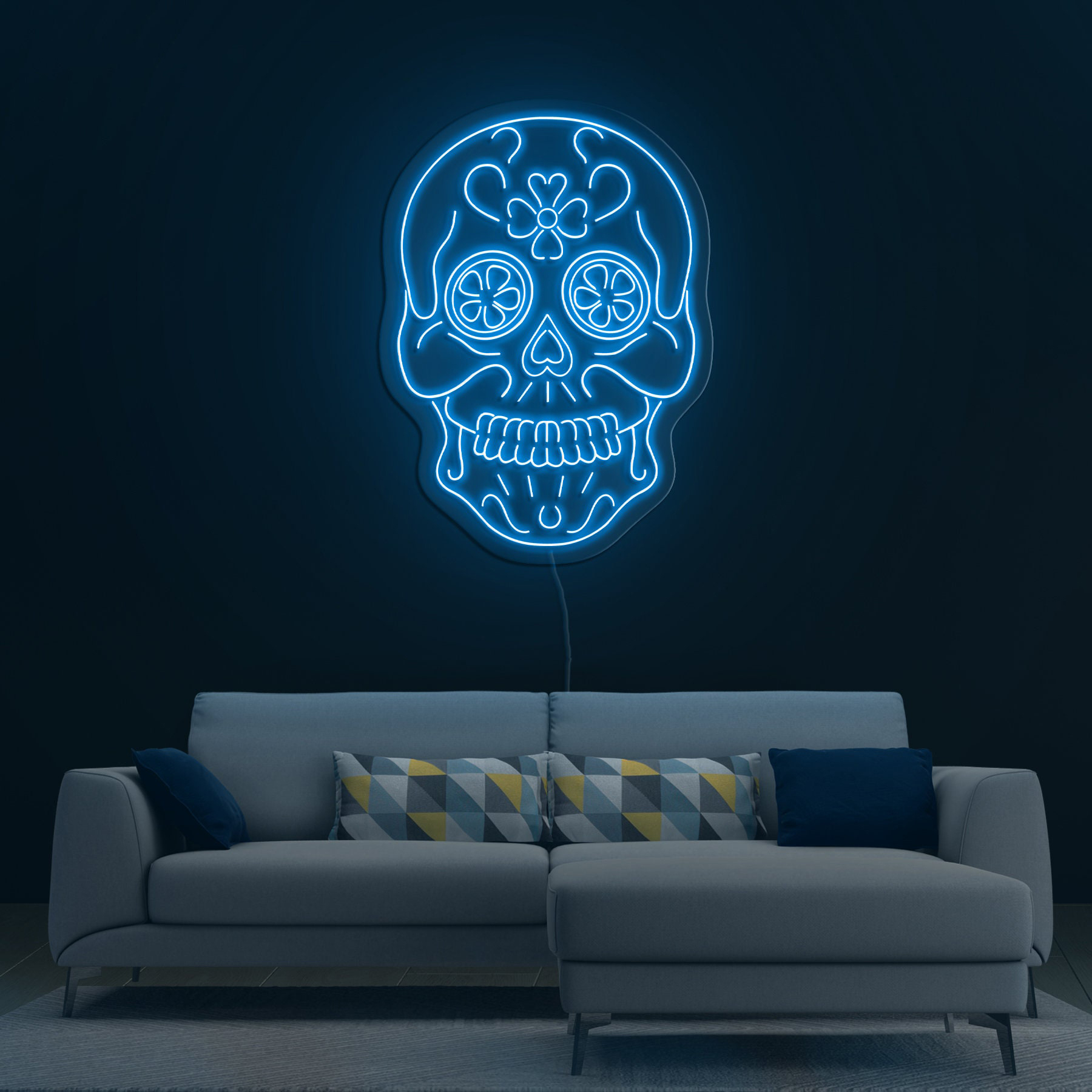 Calaveras Mexican Skull Neon Sign, LED Light Decor, Head Skeleton Neon Sign, Home & Party Decor, Day of the Dead,Colorful Skull LED Wall Art