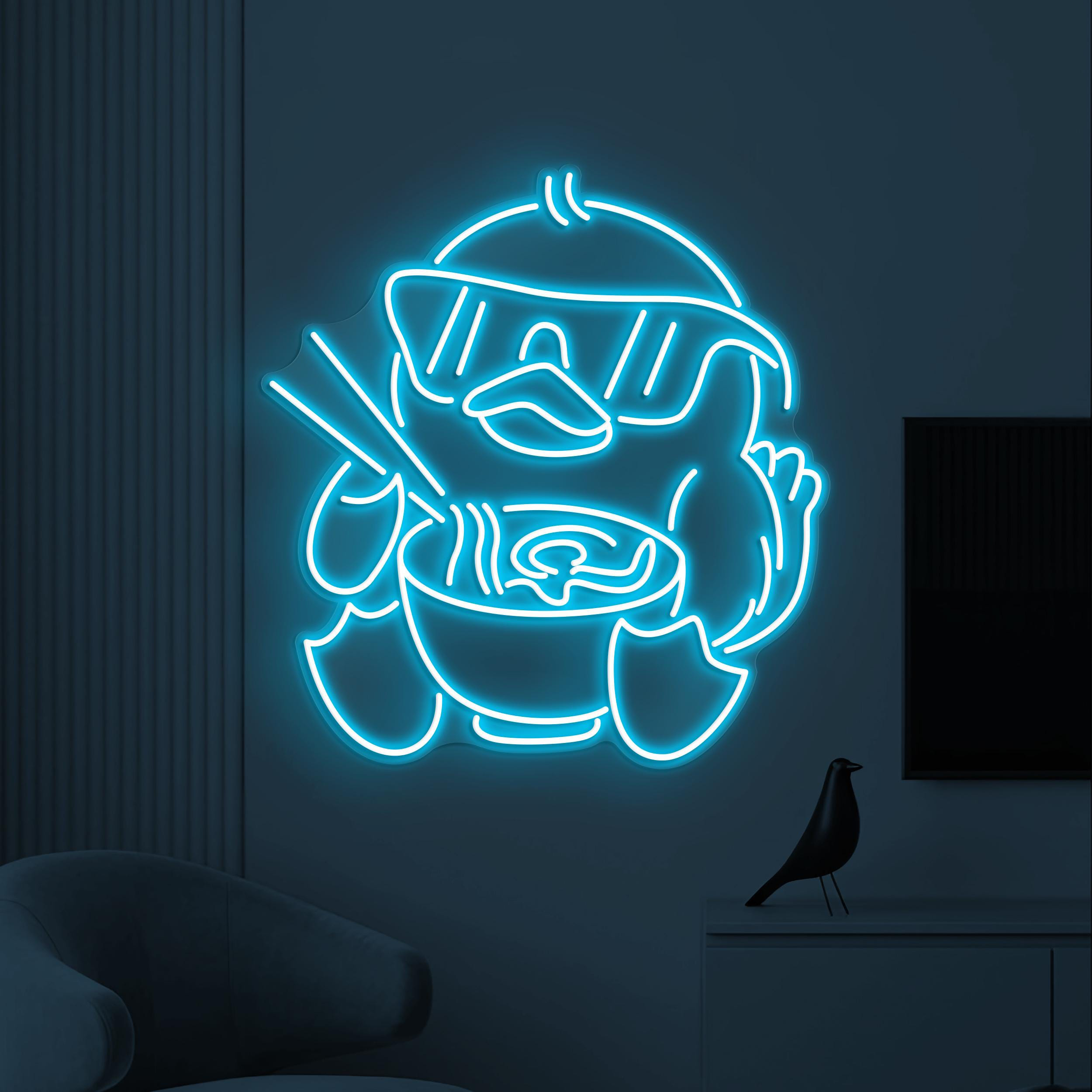 Cute Duck Neon Sign, Duck Eating Ramen LED Light, Japanese Restaurant Wall Decor, Noodles Neon Sign, Ramen Neon Art, Gift for Ramen Lover