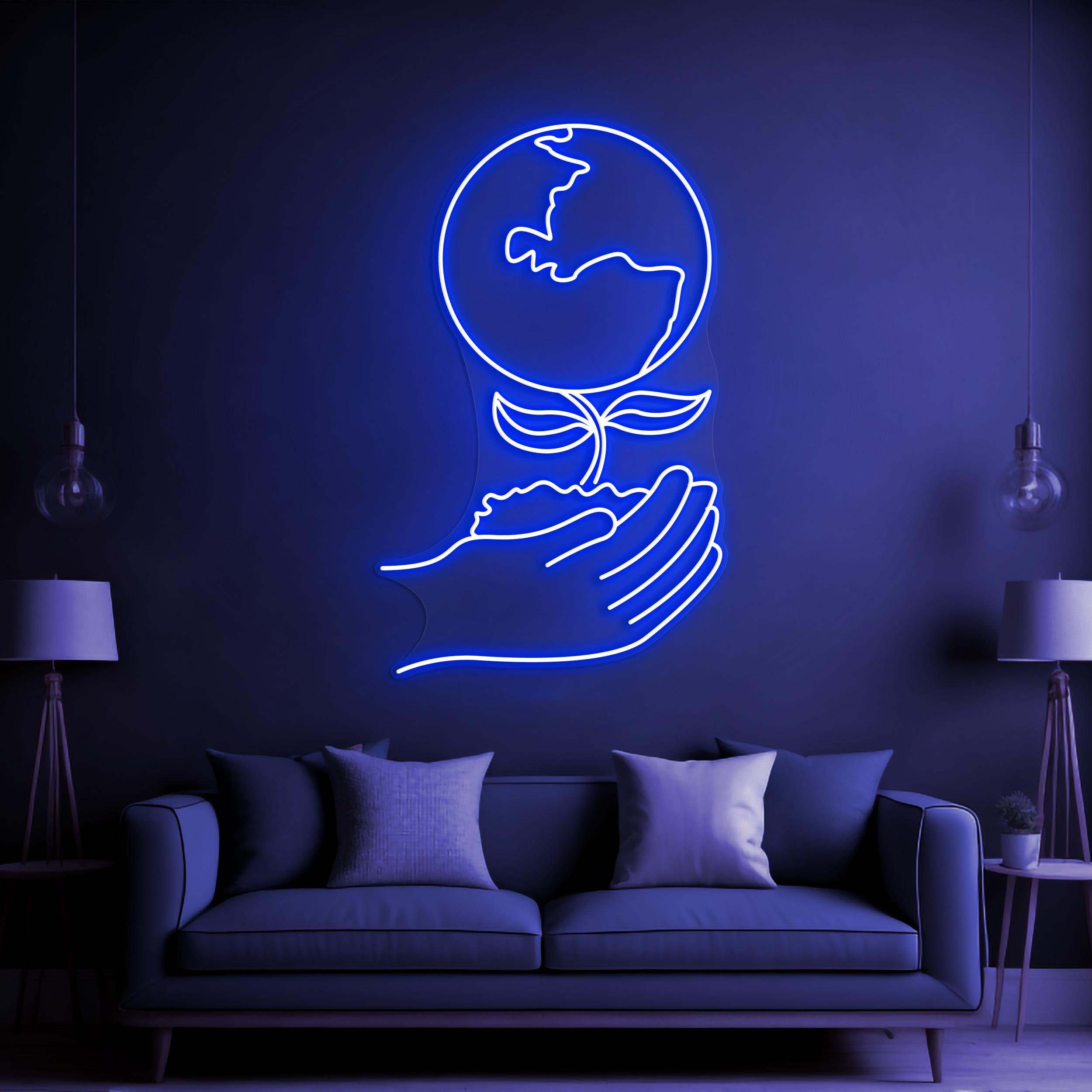 Hands Holding Earth Neon Sign, Hands Holding Earth LED Neon Art, Earth Art, Hands Growing Earth Light, Home Wall Decor, The World Led Light