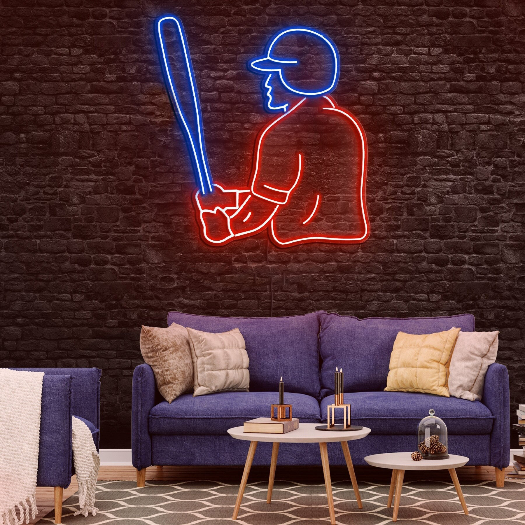 Baseball Player Neon Sign, LED Light for Sports Fans, Gaming Room Decor, Man Cave Wall Light, Sports Players Decor for Boys Room, Home Decor