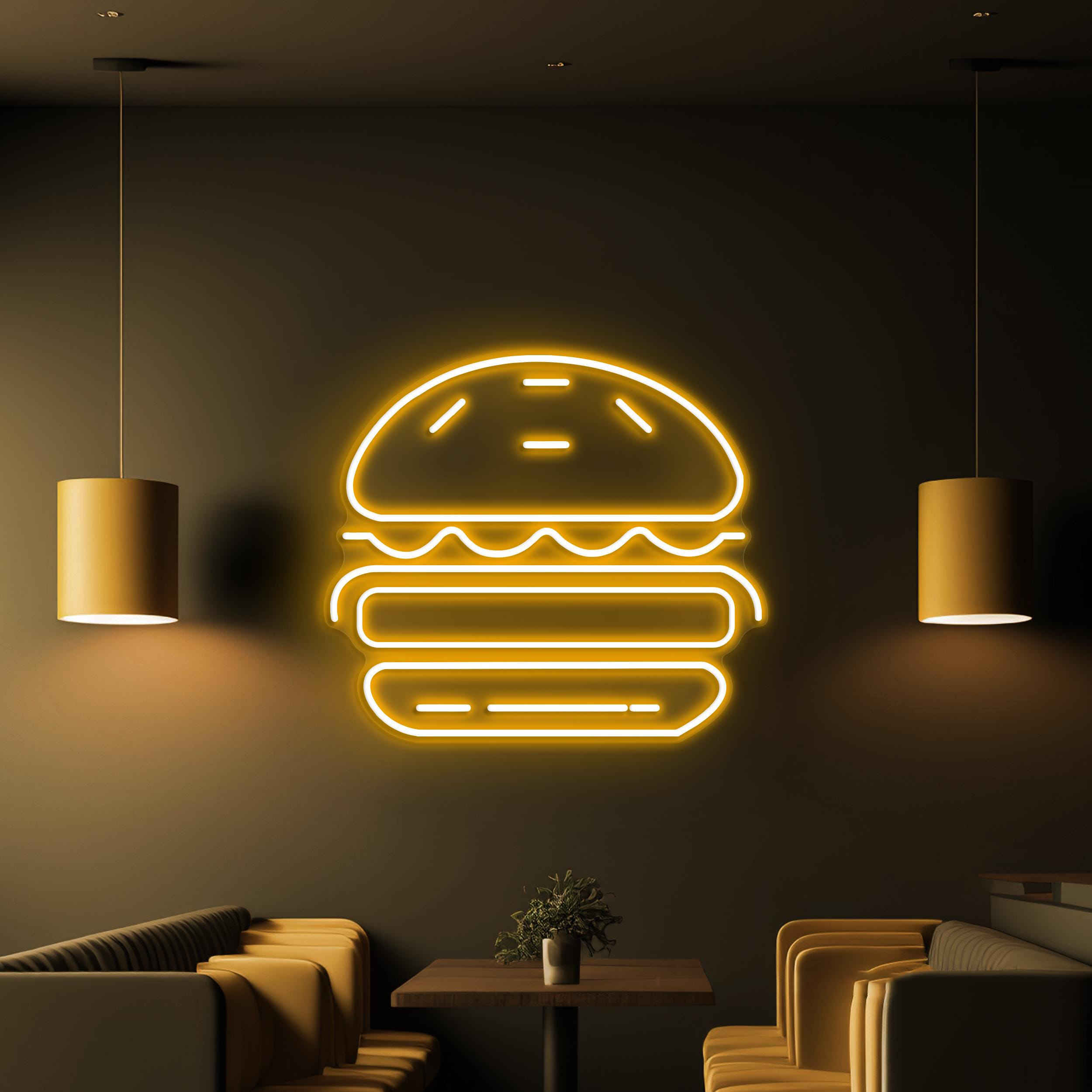 Burger Neon Sign, Burger LED Light, Hamburger Wall Art, Fast Food Restaurant Neon Light, Burger Shop Wall Decor, Gift For Burger Lover