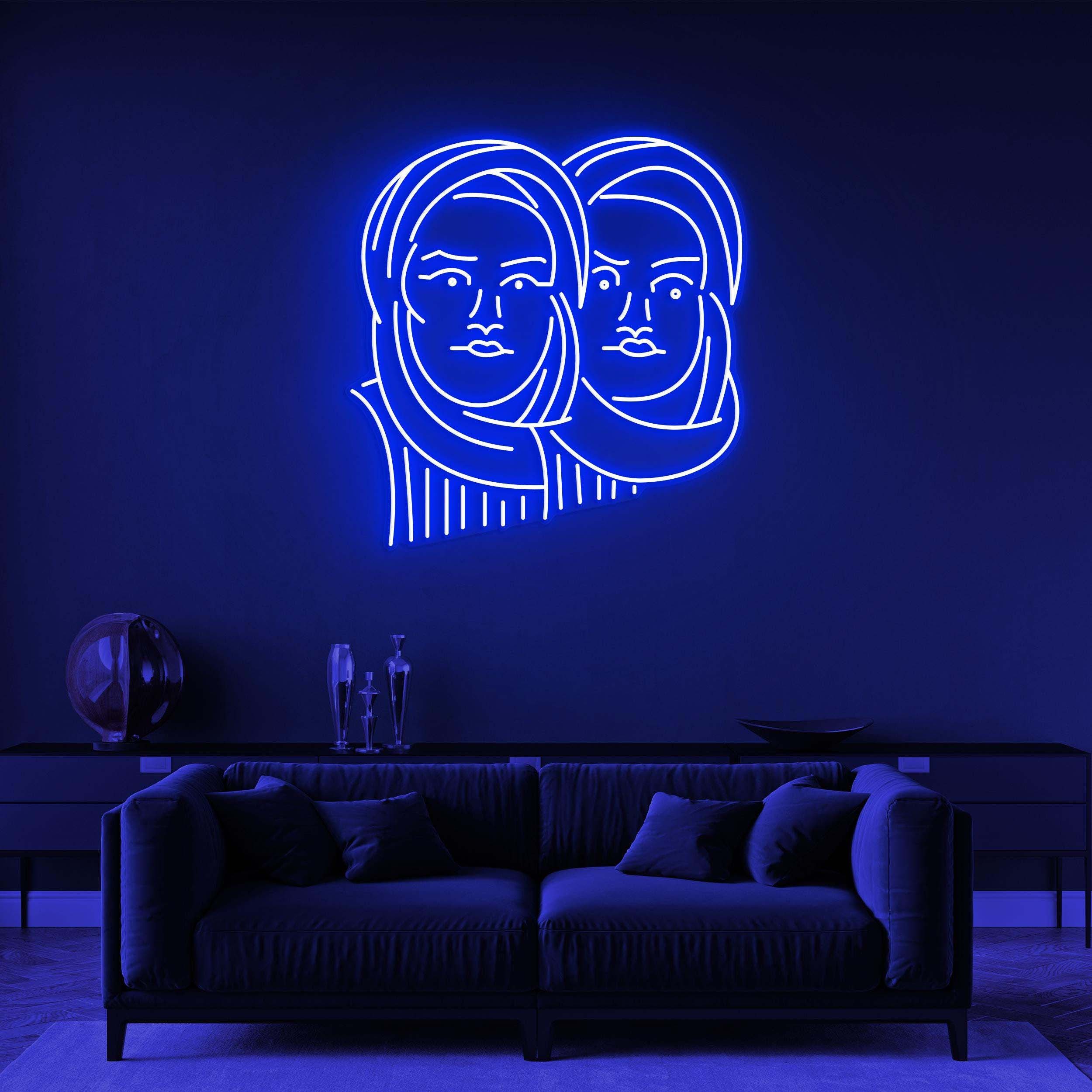 Twin Faces Neon Sign, Twin Faces LED Light, Twin Faces LED Neon Art, Double Vision Wall Art, Home Wall Decor, Custom Twin Face Neon Sign