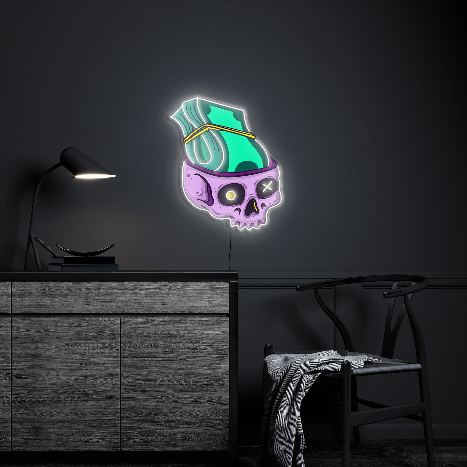 Skull Money Neon Sign, Skull Head Neon Light, Money Neon Sign for Game Room Decor, Neon Pop Art Sign, Wall Art, LED Decor for Game Room