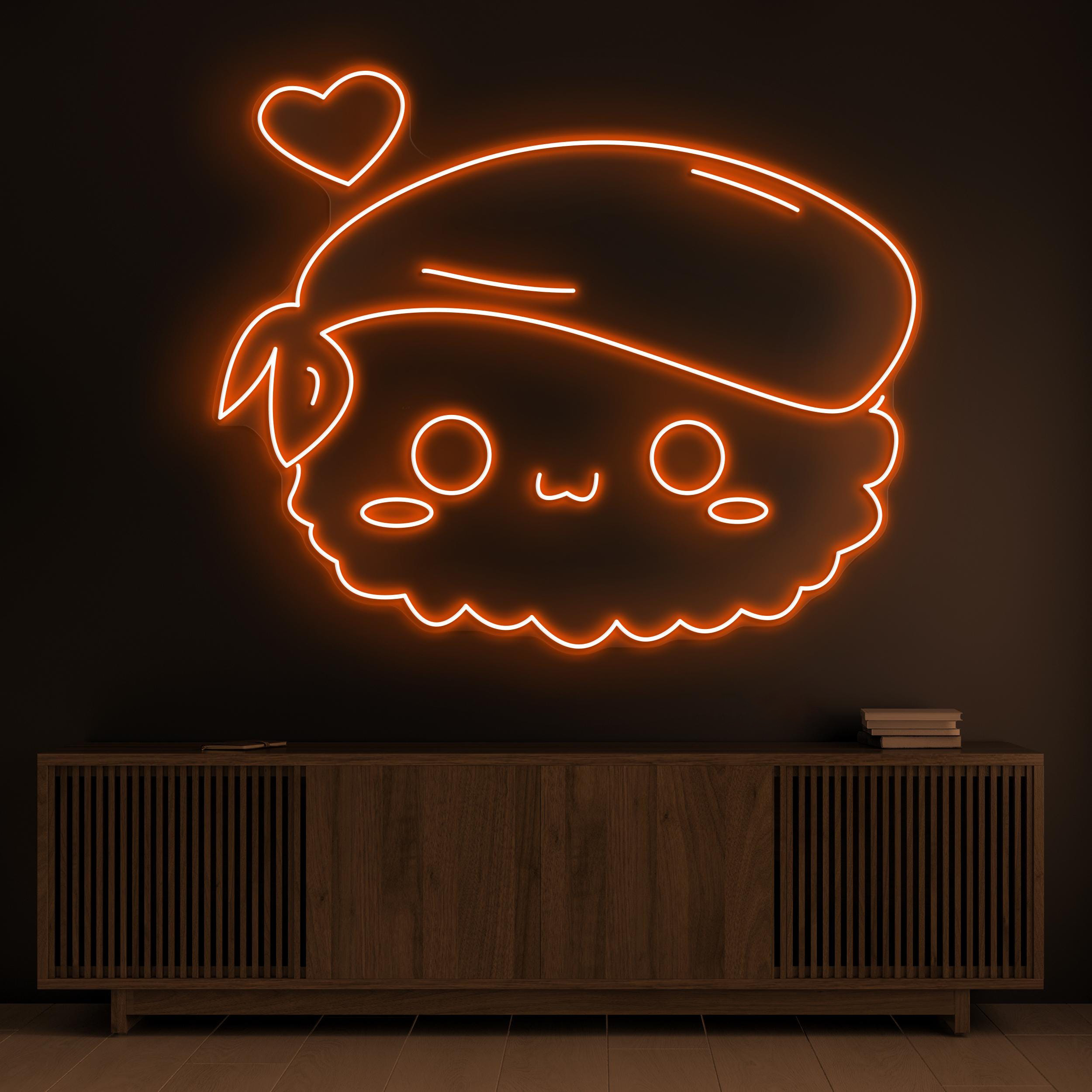 Sushi Neon Sign, Cute Sushi LED Light, Kawaii Food LED Light, Japanese Restaurant Decor, Cafe and Bar Neon Light, Sushi with Heart Neon Art