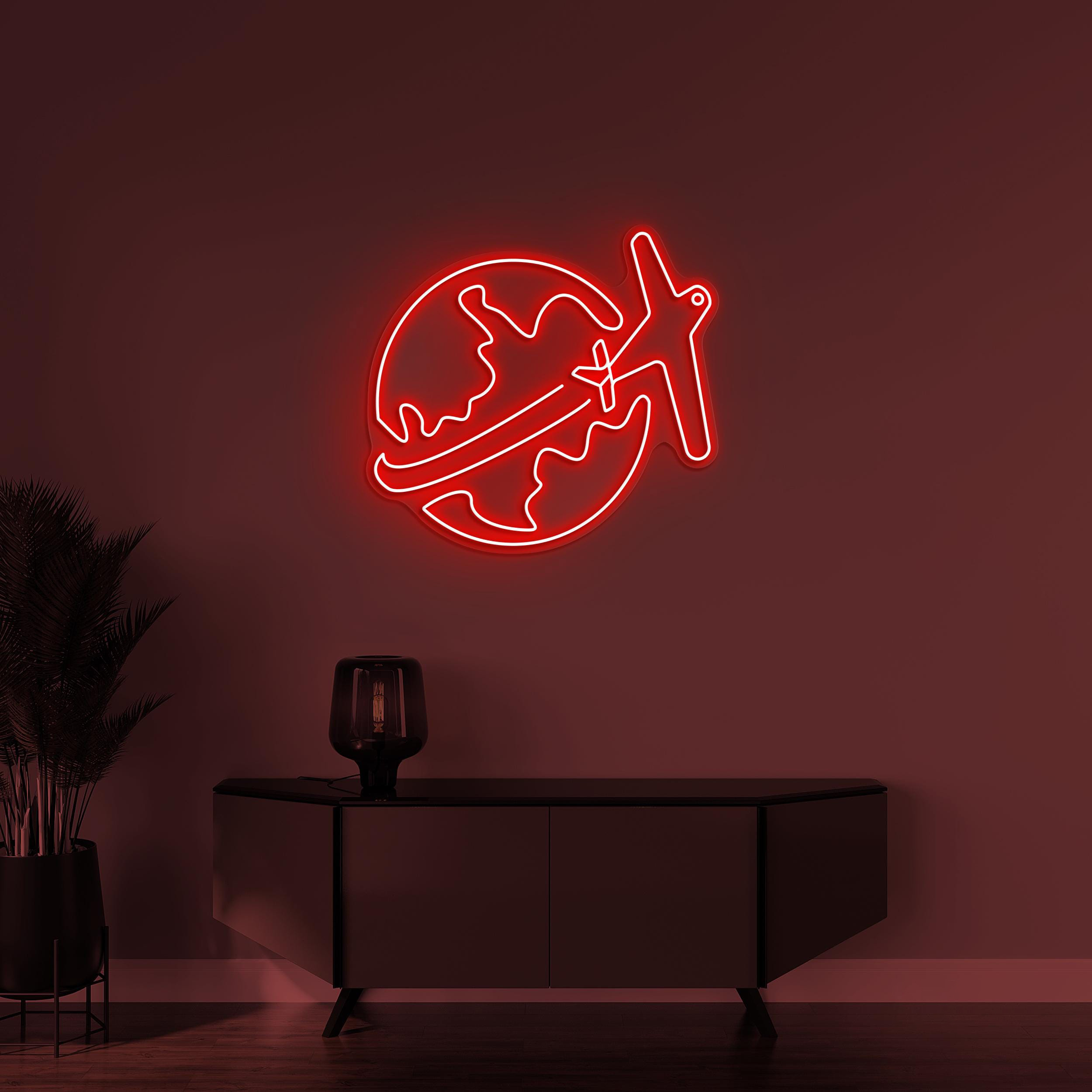 World Neon Sign, Travel World LED Light, Airplane Wall Decor, Earth Neon Sign, Travel Agency Wall Sign, Trip Neon Art, Travel Logo Sign