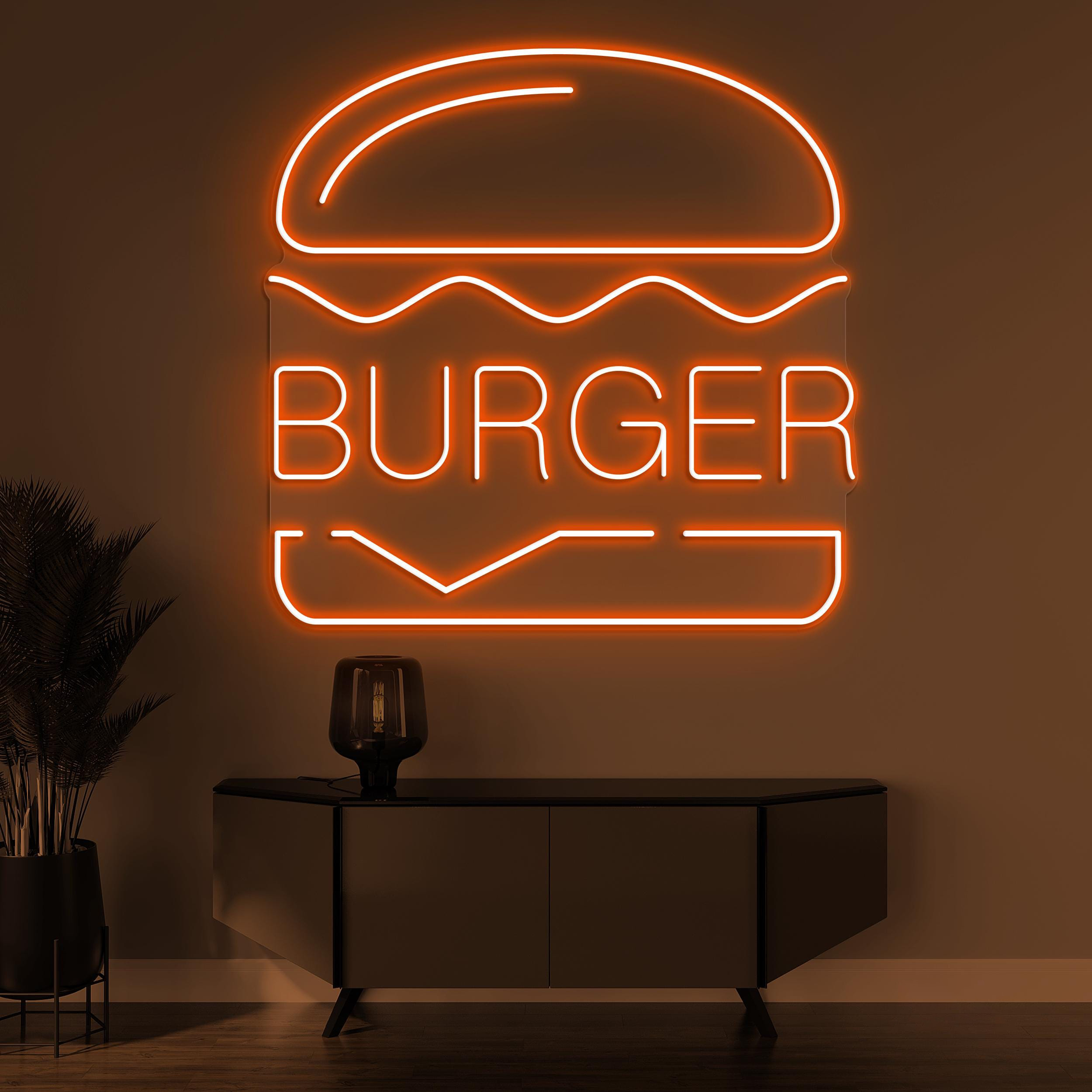 Burger Neon Sign, Burger LED Light, Hamburger Wall Decor, Restaurant Wall Art, Fast Food Neon Light, Burger Shop Neon Art, Street Food Decor