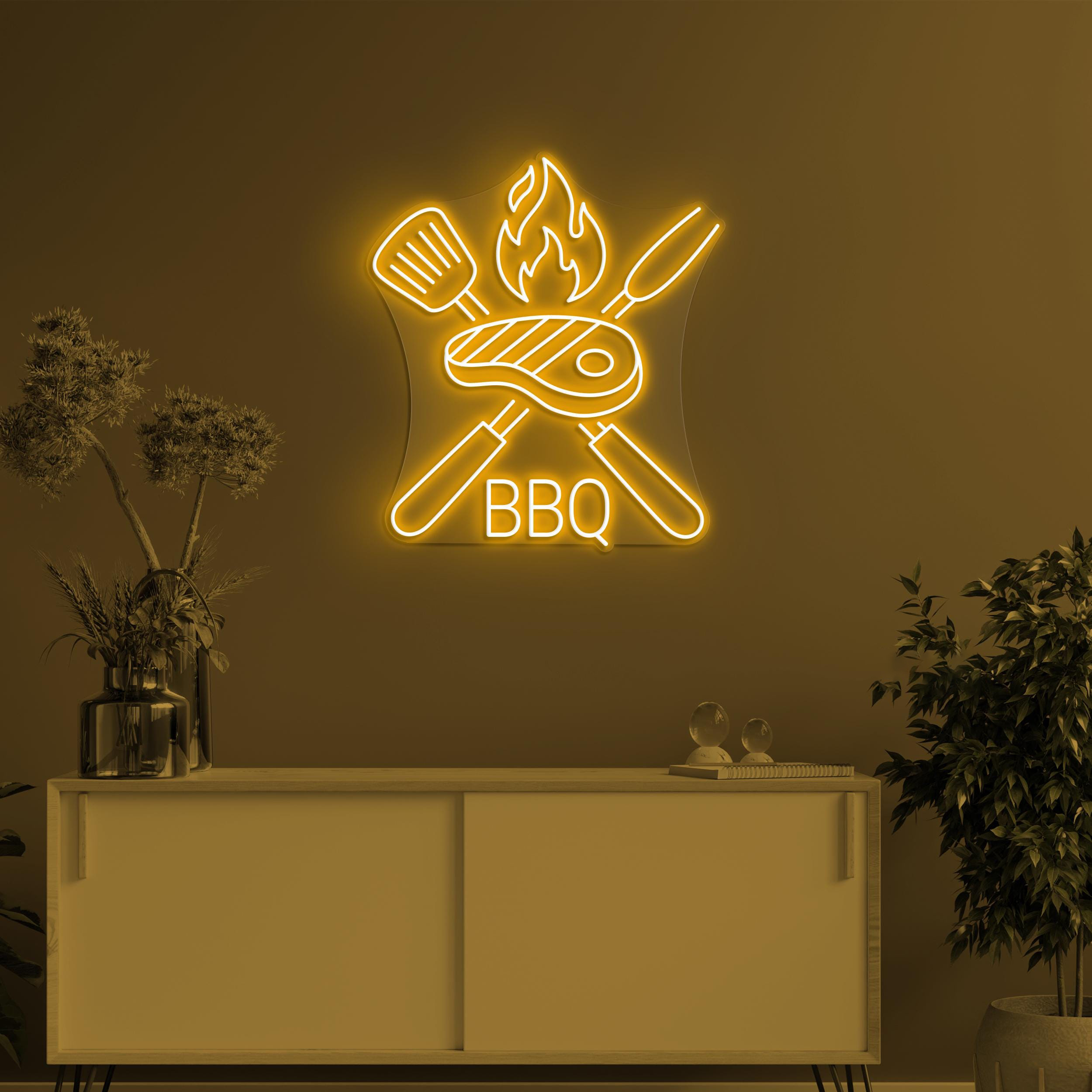 BBQ Neon Sign, BBq Led Light, Fire Meat Sign, Barbeque Wall Decor, Spoon Wall Art, BBQ Lover Gift, Home Room BBQ Party Decor, Restaurant Art
