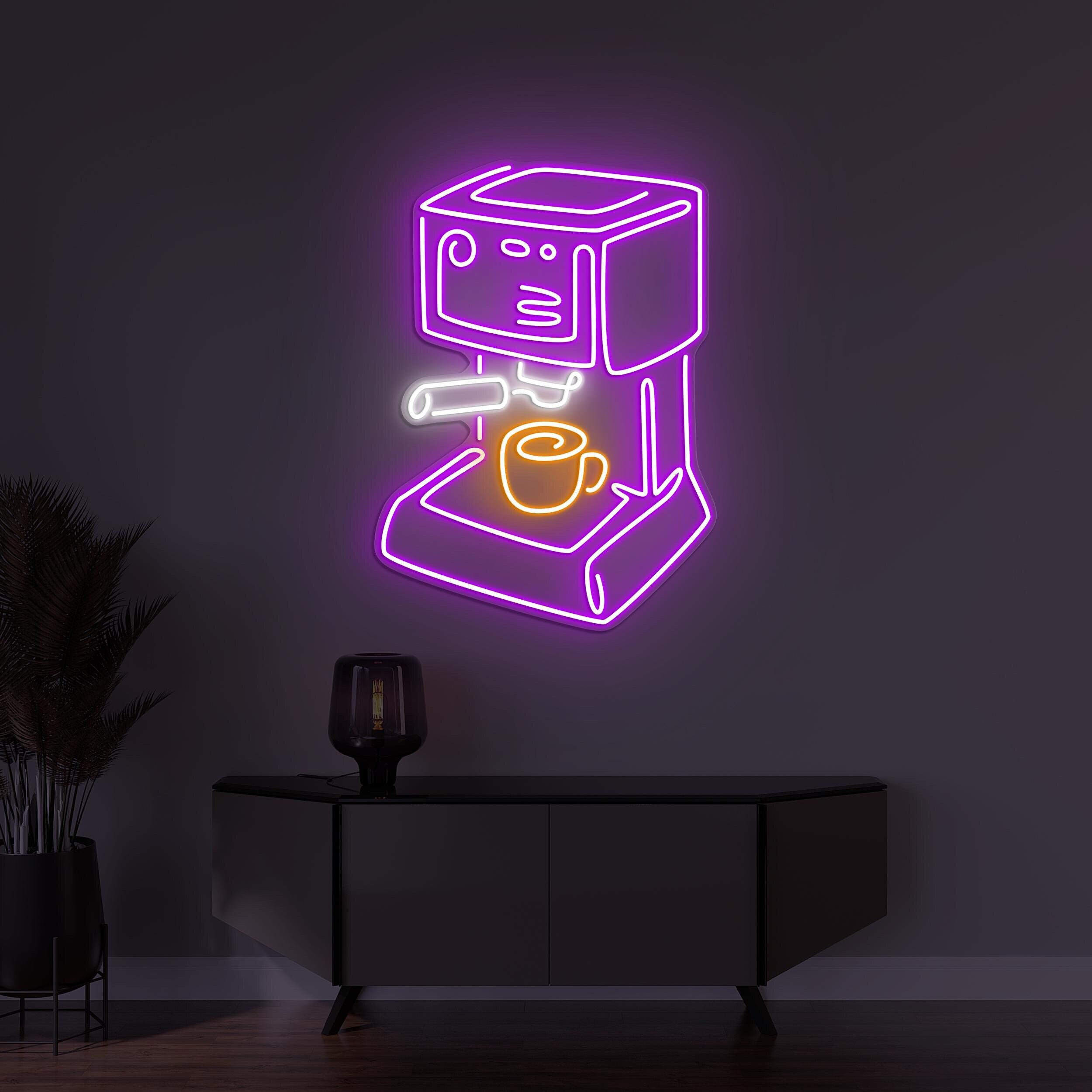 Coffee Machine Neon Sign, Coffee Machine Led Light, Coffee Shop Wall Décor, Cafe Neon Art, Coffee Lover Decor, Led Wall Decor, Bar Neon Art