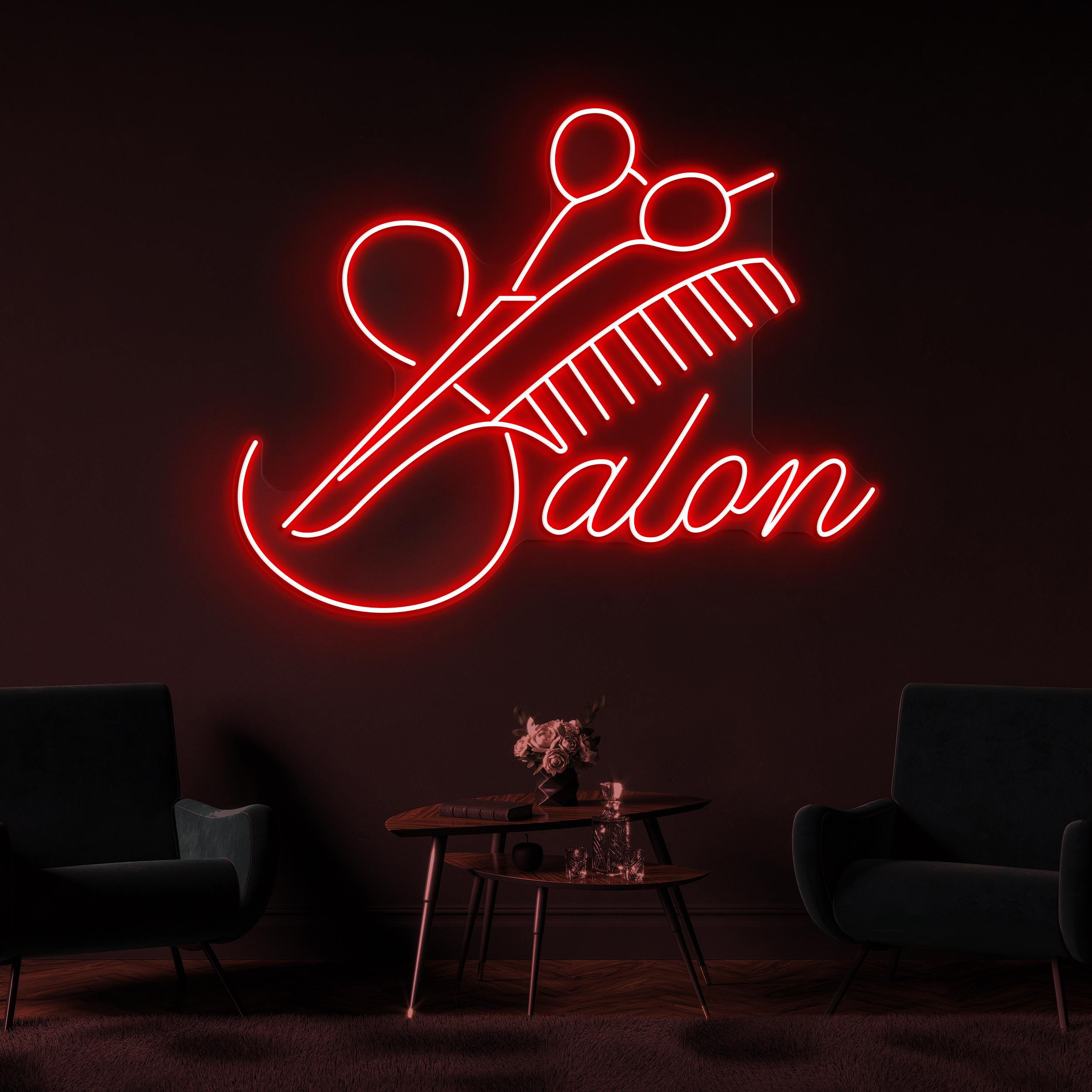 Salon Neon Sign, Salon LED Light, Scissors and Comb Wall Decor, Hairdressing Tools Wall Art, Barber Shop Wall Decor, Hair Salon Business Art